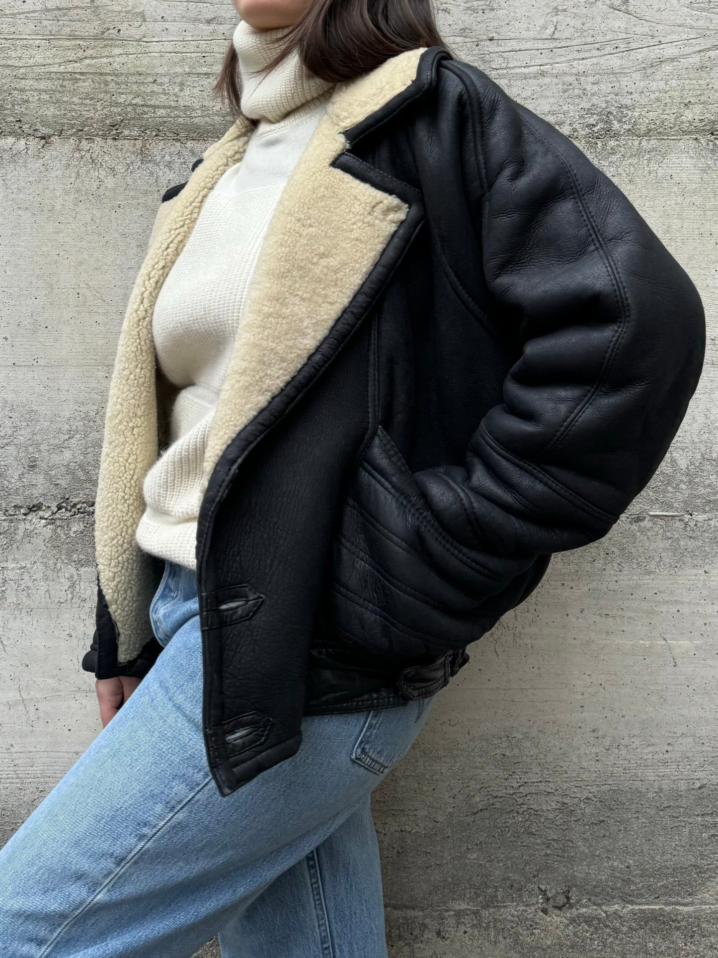 Bomber aviator Shearling nero, in rara taglia 46it uomo (XS)