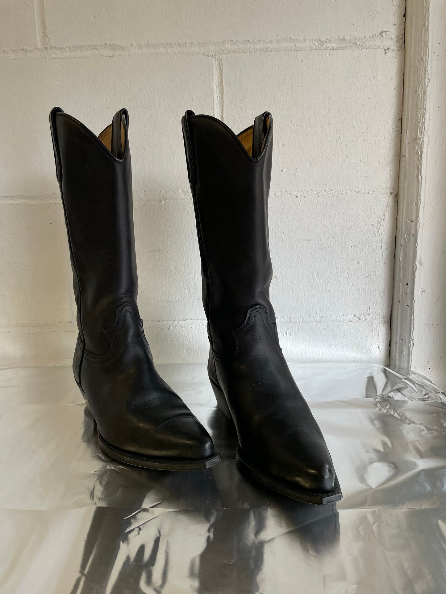 EU 39.5/40 - Texano vintage vera pelle nero liscio, tacco basso