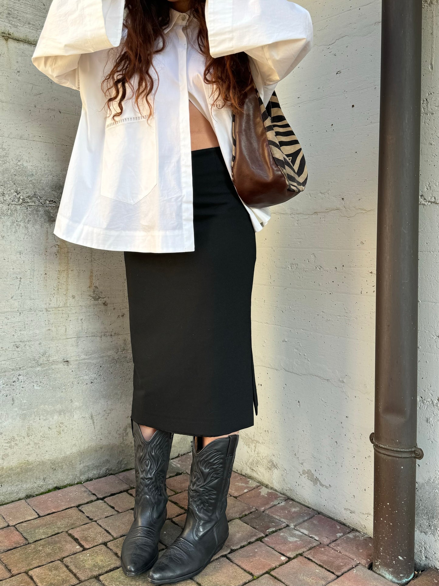 Gonna sartoriale midi a matita in misto lana e viscosa