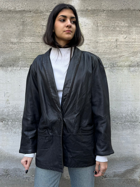 Giacca donna 80s in vera pelle nappata testa di moro