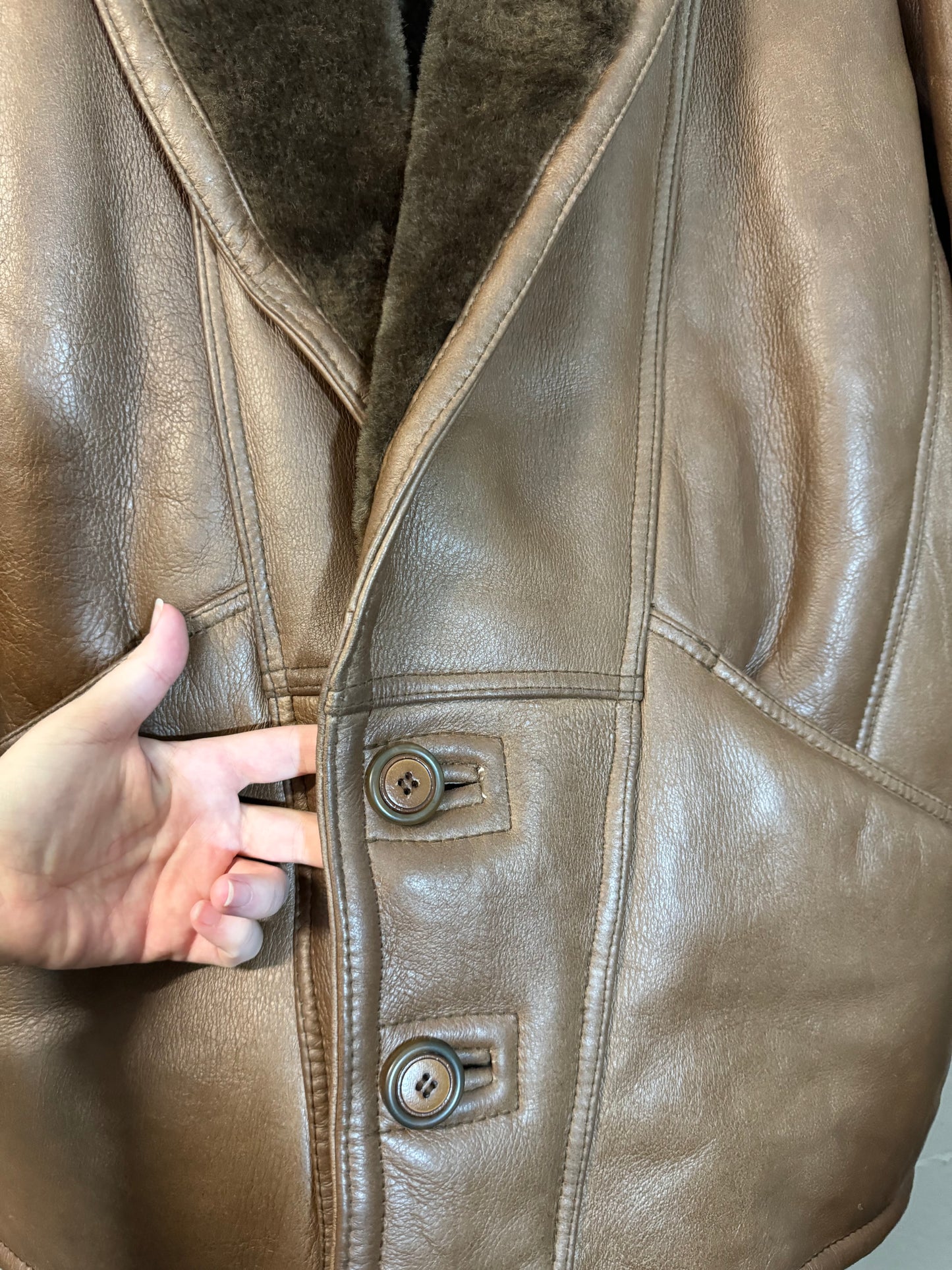 Montone Shearling cioccolato in nappa, a pelo raso, taglia 48it uomo (S/M)