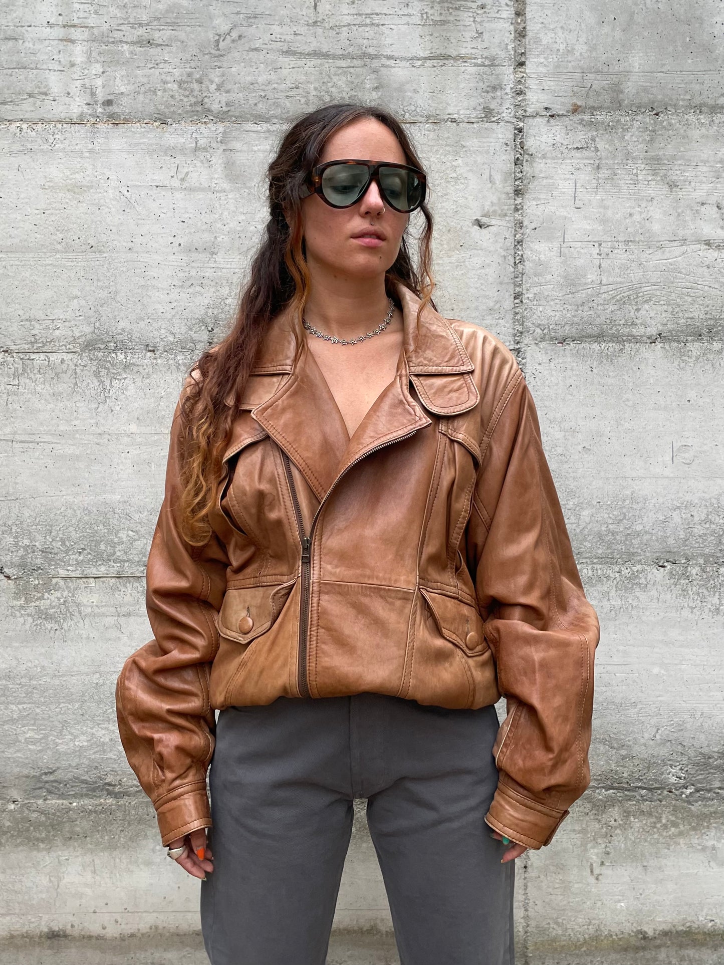 Bomber vera pelle ruggine - taglia L uomo