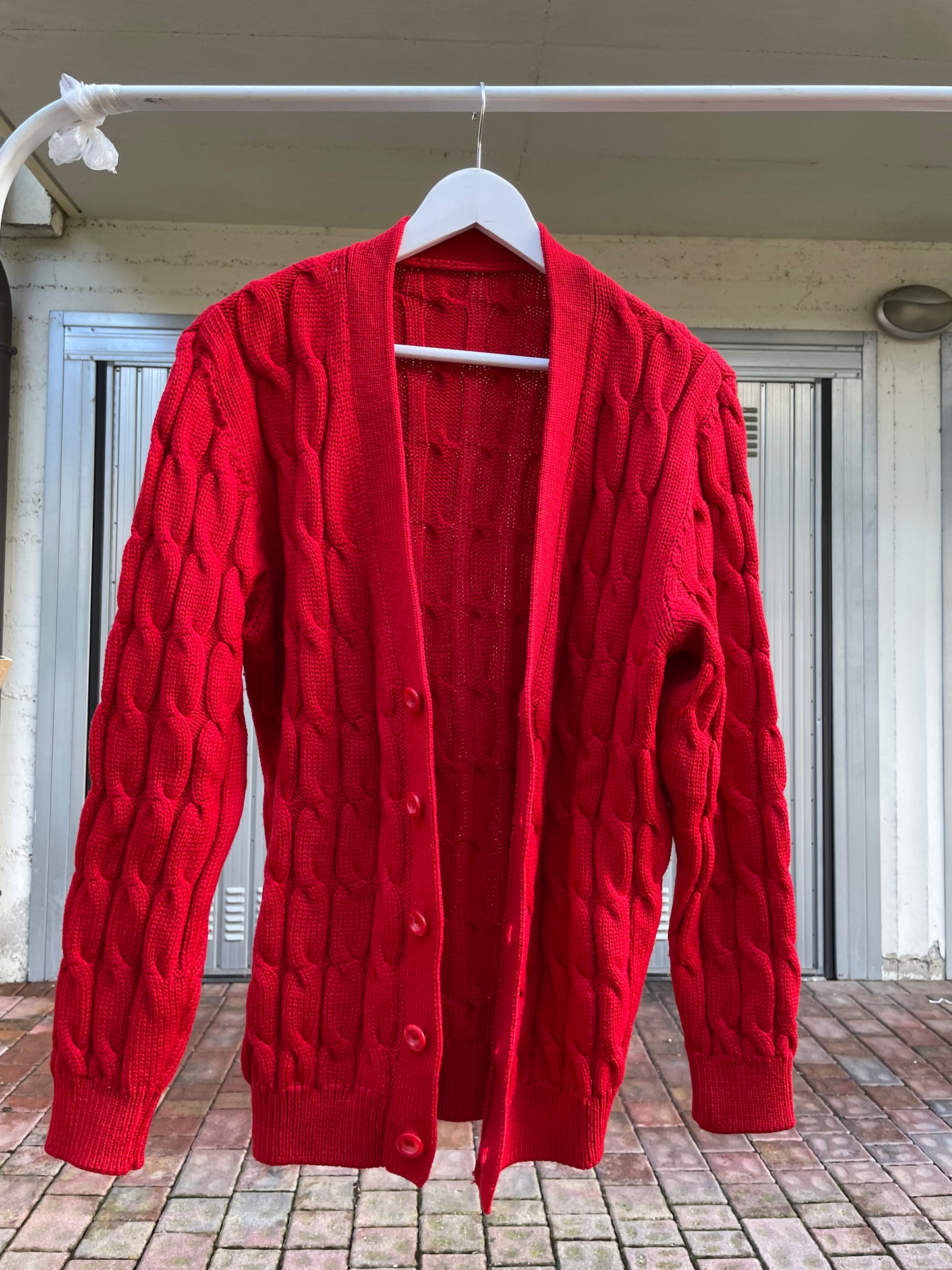 Cardigan sartoriale misto lana e cotone, rosso acceso - taglia M