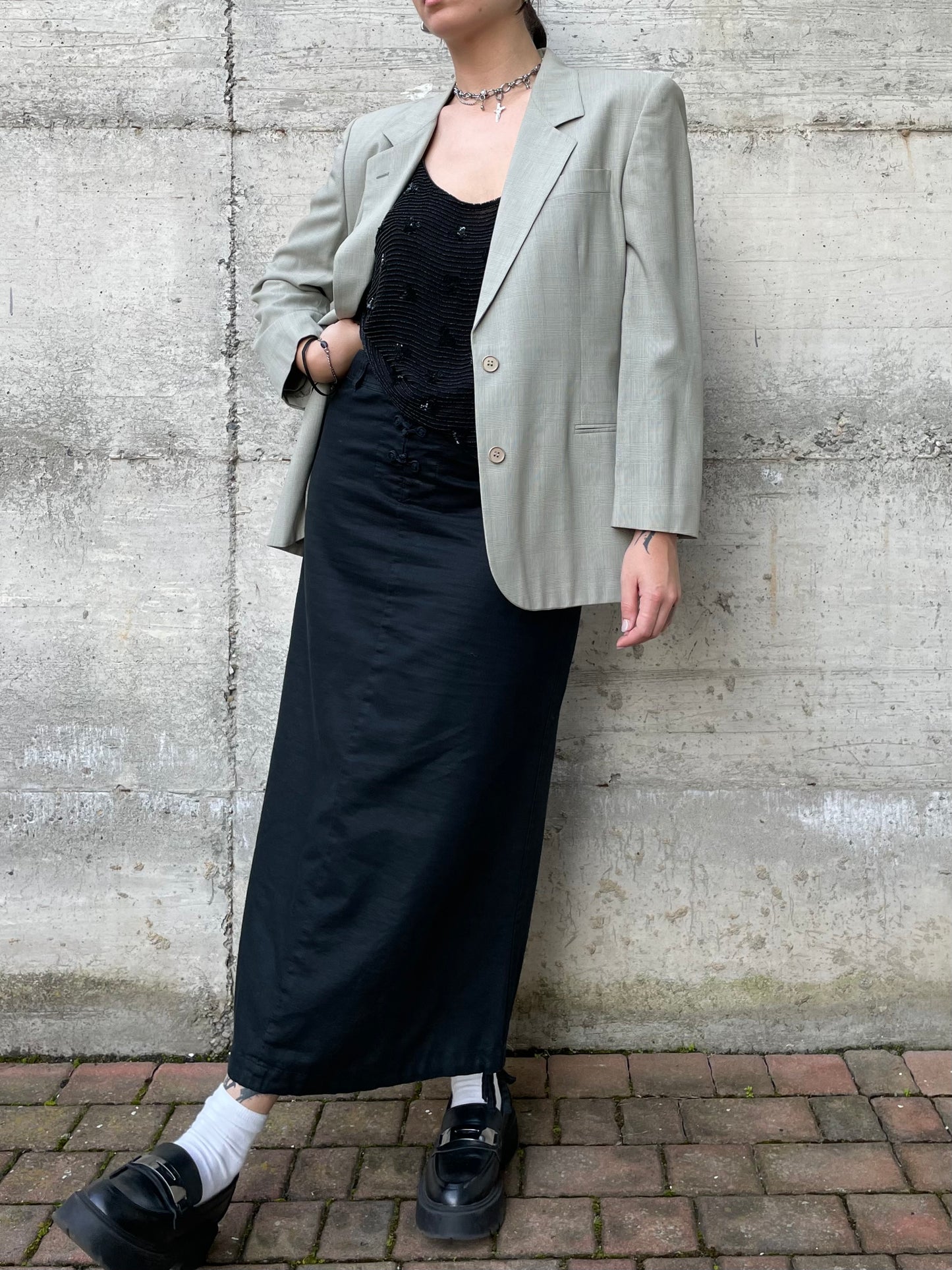 Blazer sartoriale misto viscosa/lana vergine/mohair madras color verde muschio