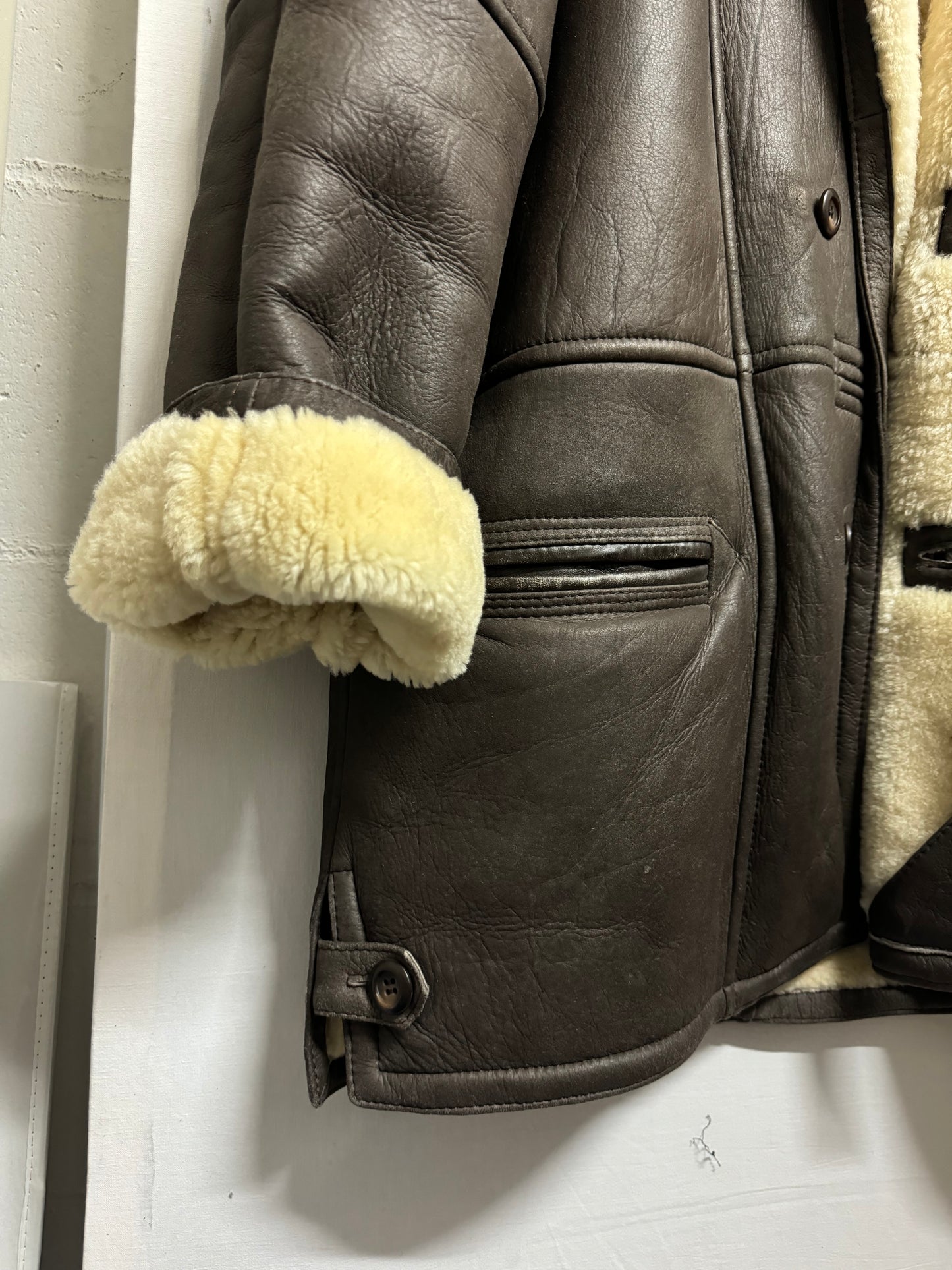 Montone originale Shearling in pelle testa di moro, taglia M uomo