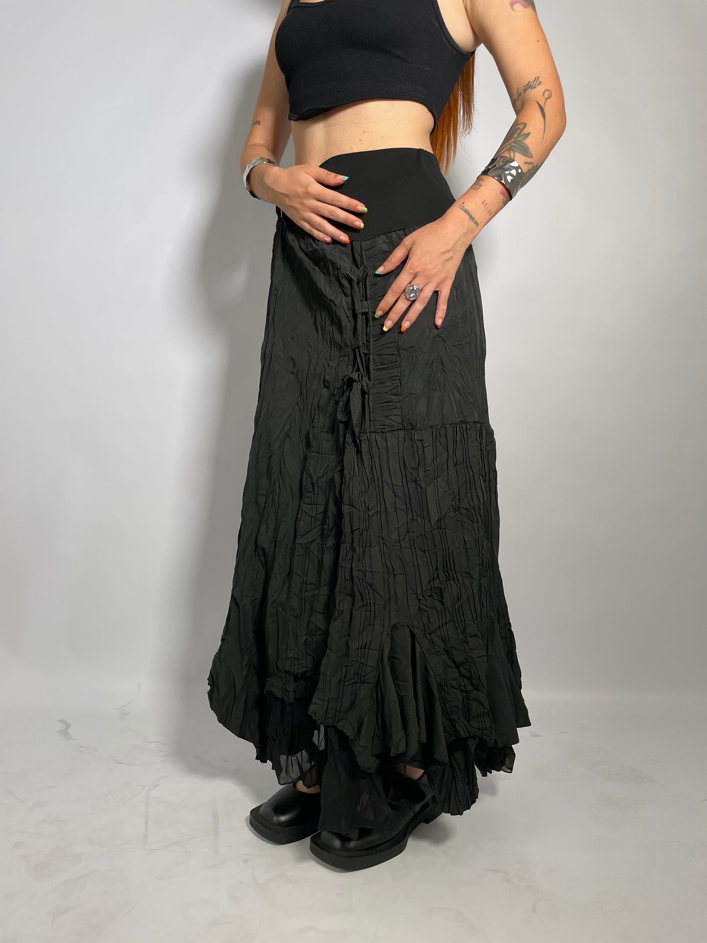 Maxi gonna sartoriale nera 100% cotone crespato - taglia unica