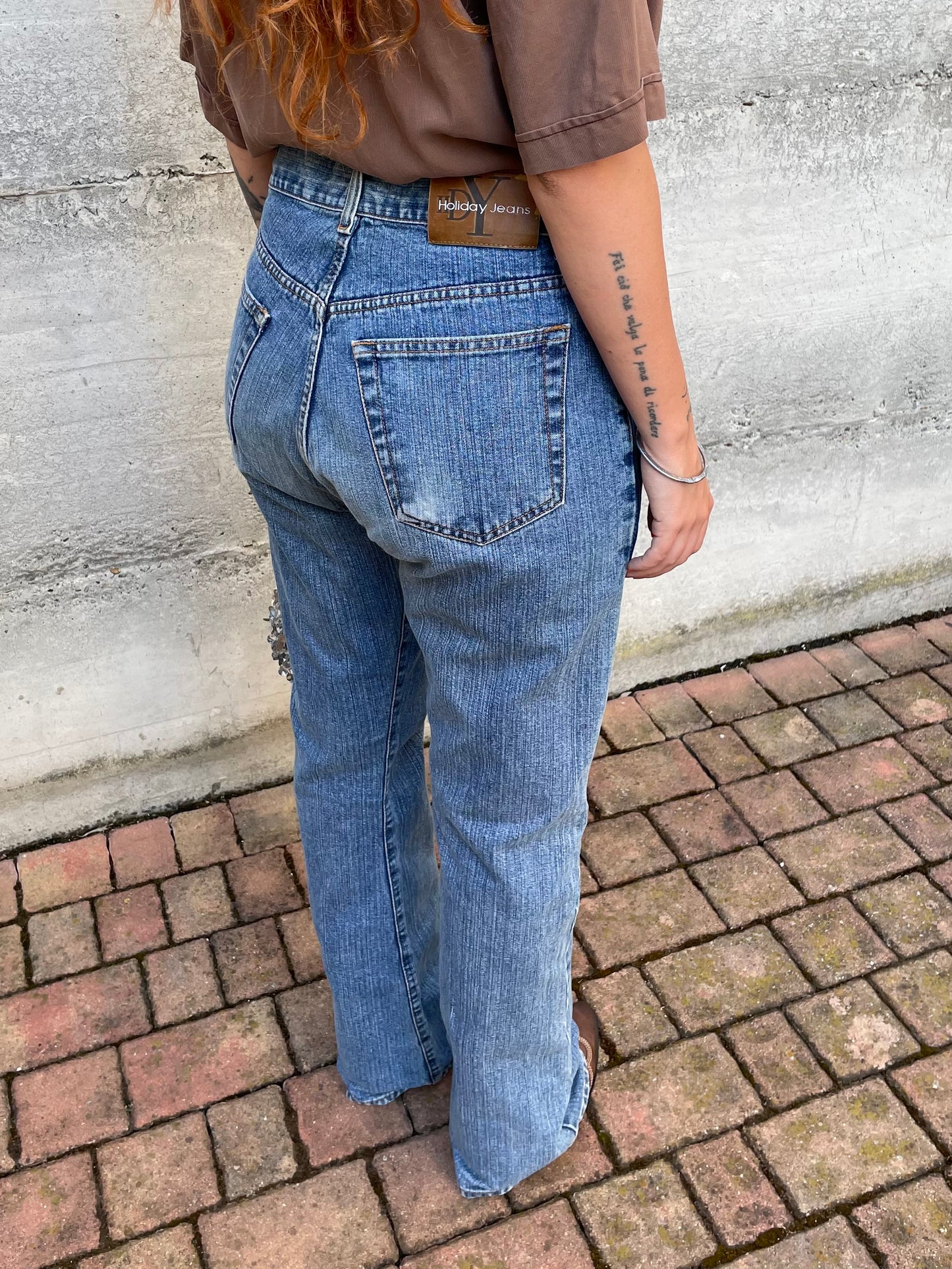 Jeans vintage lavaggio medio a zampa, taglia 42it