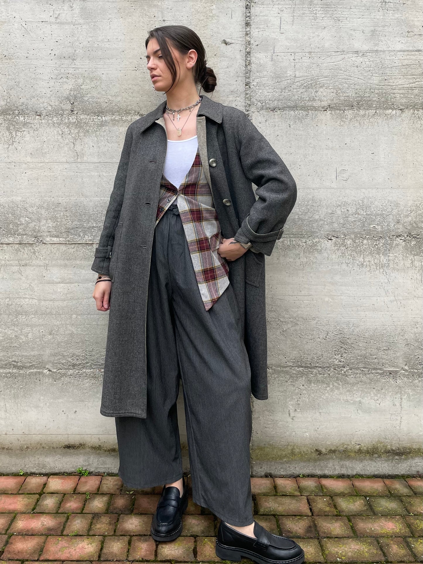 Spolverino mezza stagione lana cotta grigio - M