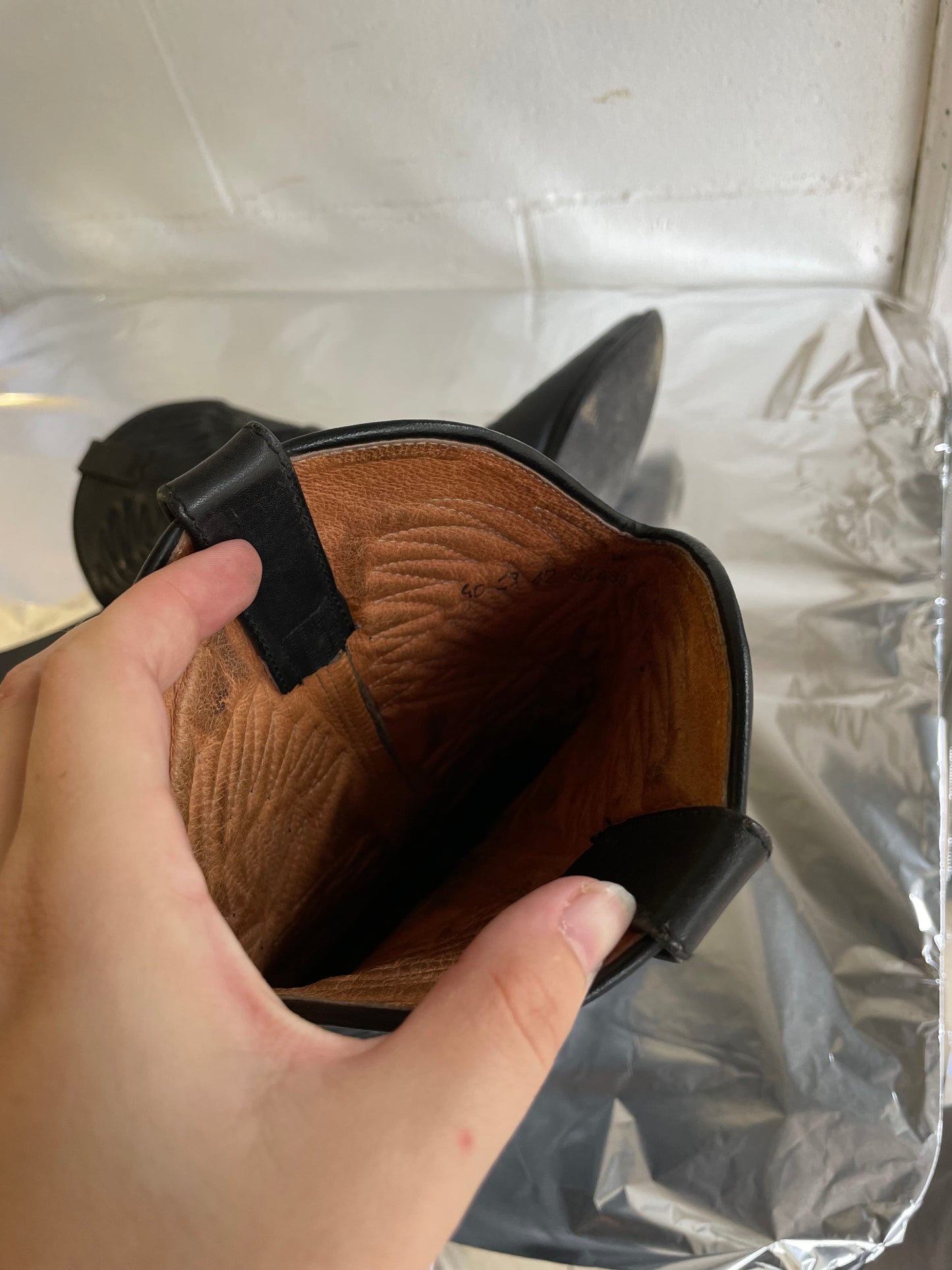 EU 38.5/39 - Texano vintage al polpaccio in vera pelle nero