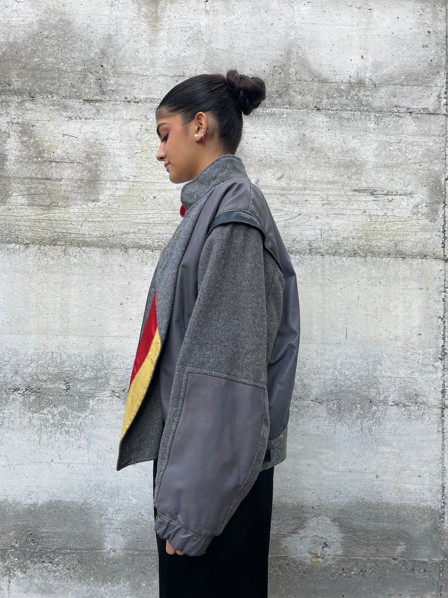 Bomber smanicabile in vera pelle e lana, Primigi 90s