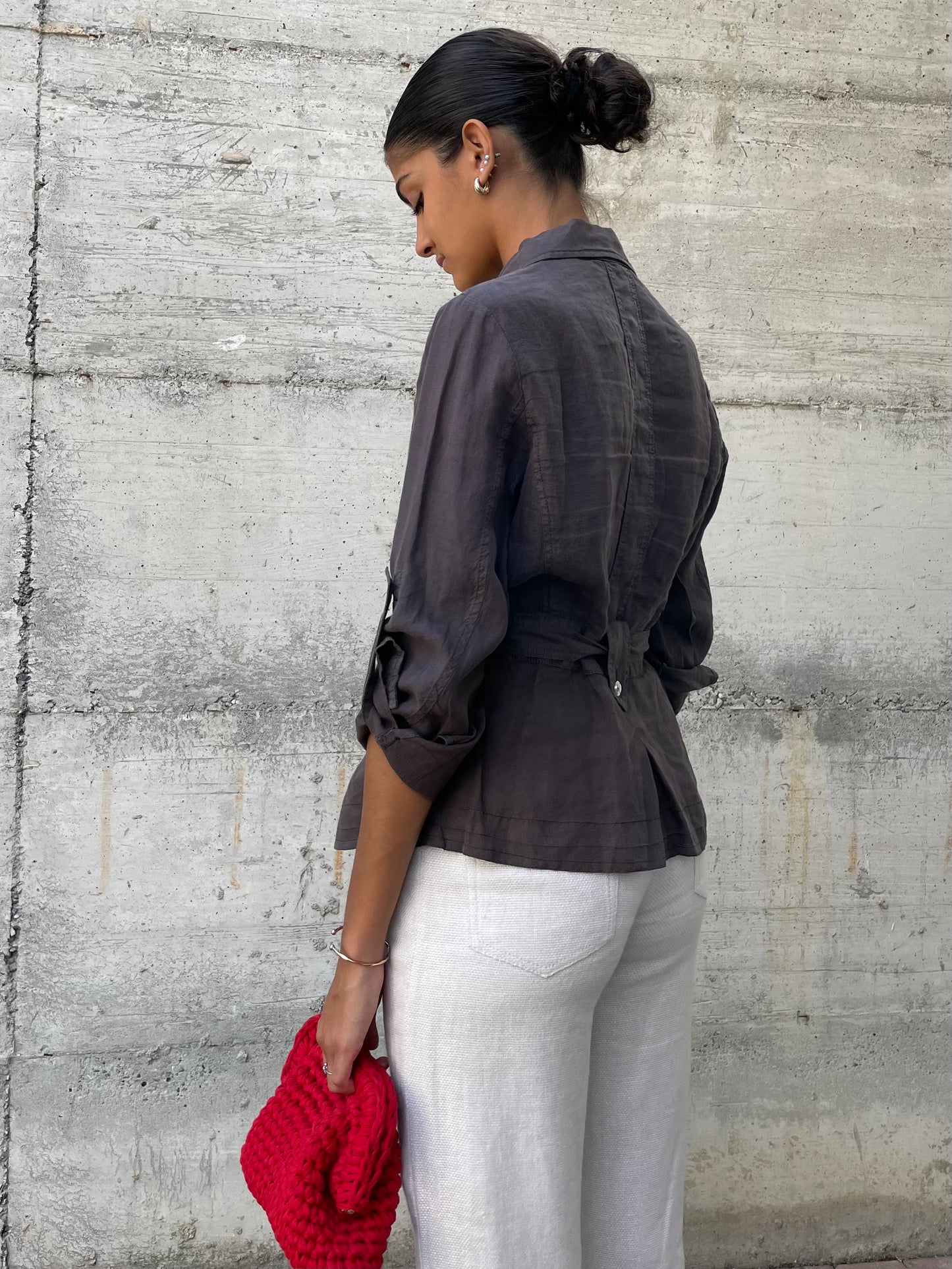 Camicia Marella cargo marrone 100% lino - taglia S/M