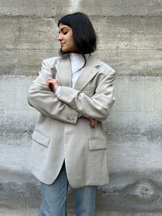 Blazer oversize sabbia in fresco lana