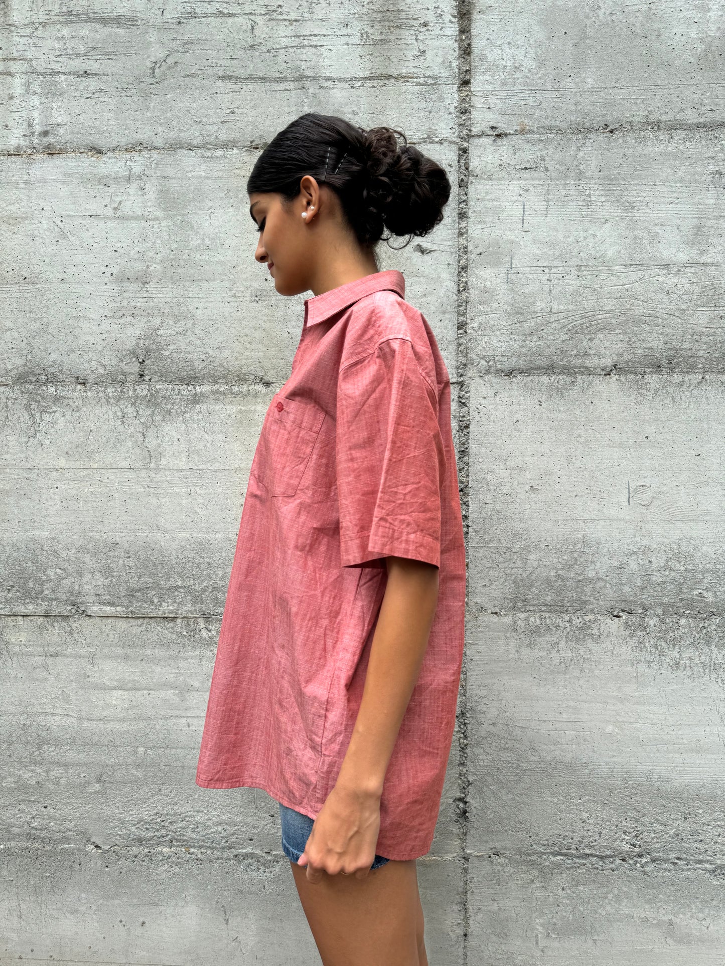 Camicia 90s con cerniera rosso melange