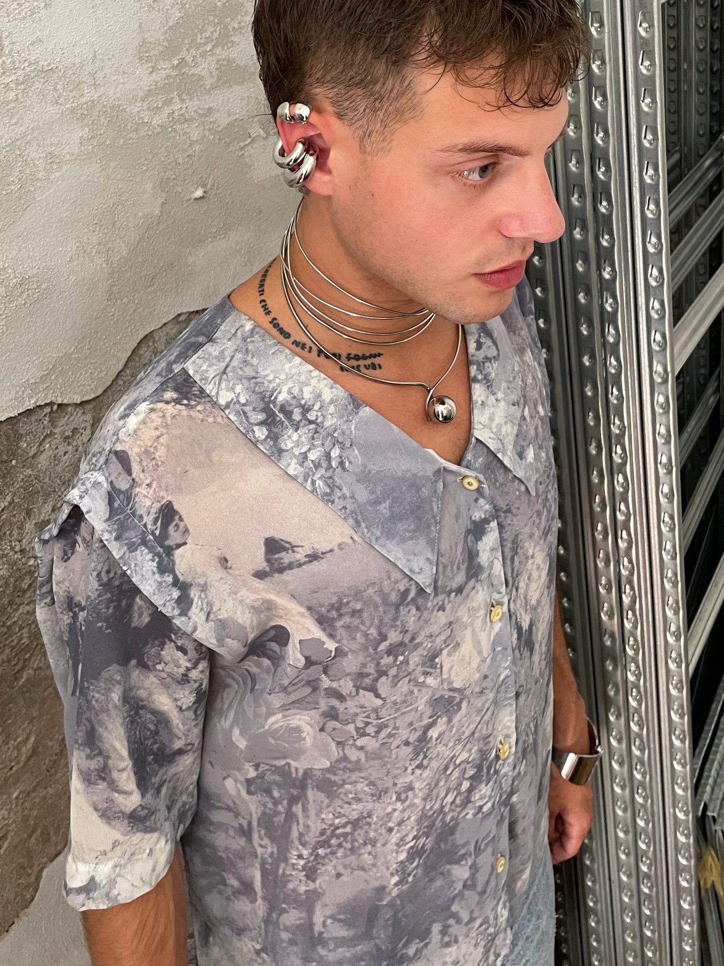 Camicetta in crepe di seta Made in USA, con stampa dipinto, taglia M donna