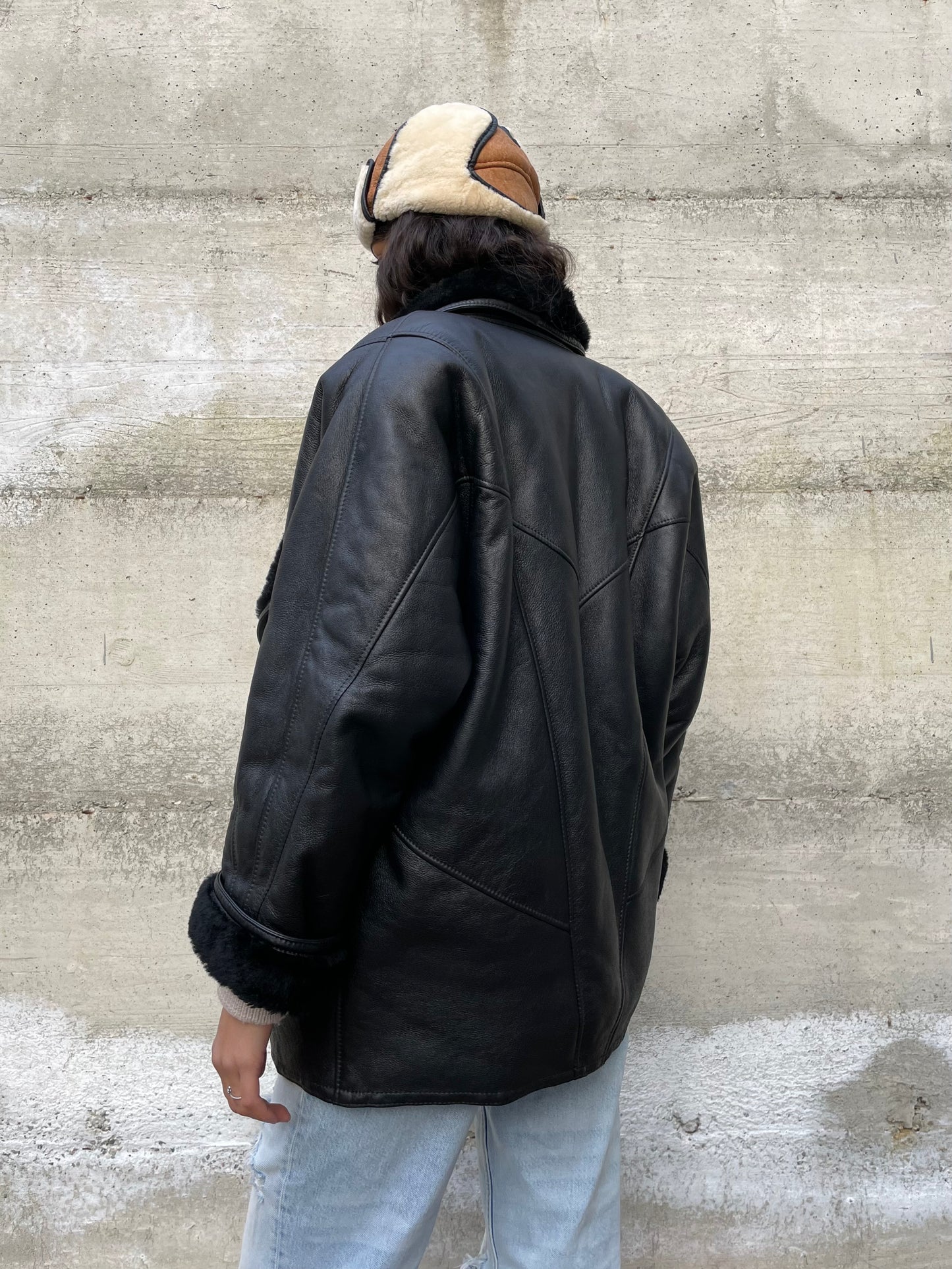 Montone donna originale Shearling 80s, esterno in pelle e interno a pelo raso, in rara taglia piccola