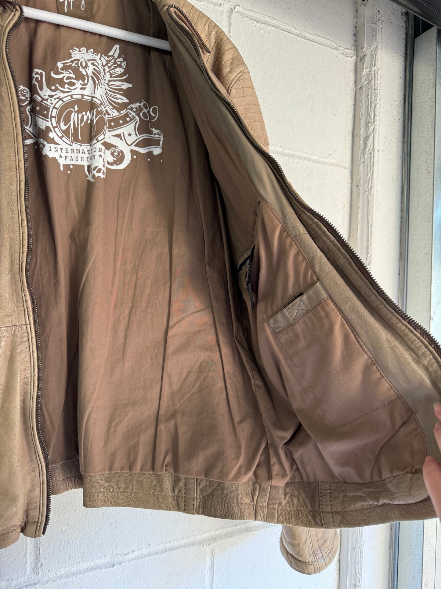 Biker Y2K beige in nappa, taglia M uomo