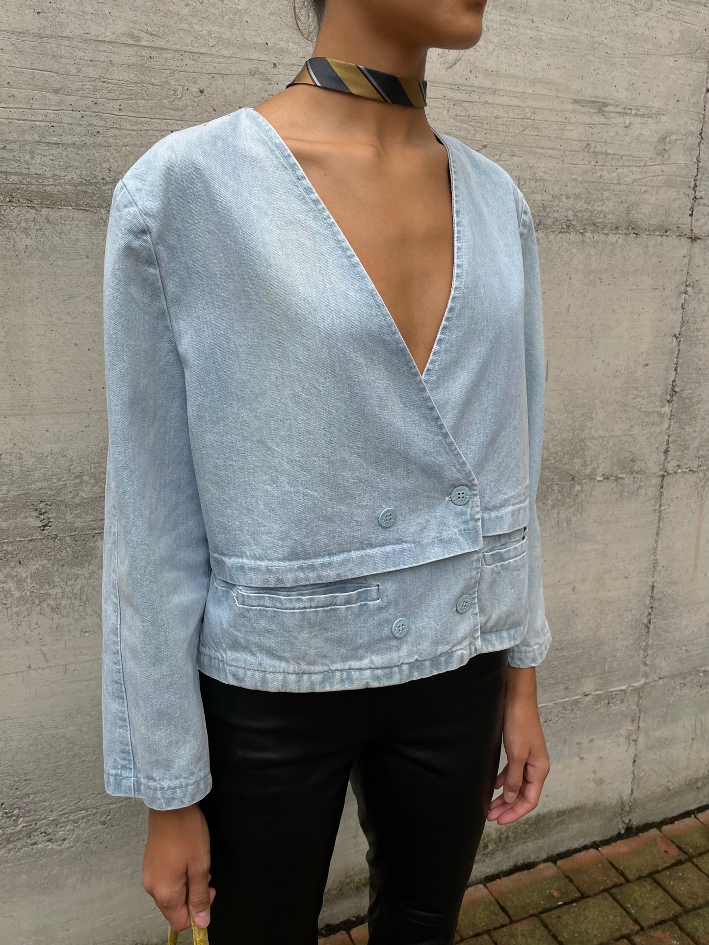 Giacchina denim cropped lavaggio chiaro 100% cotone - taglia M