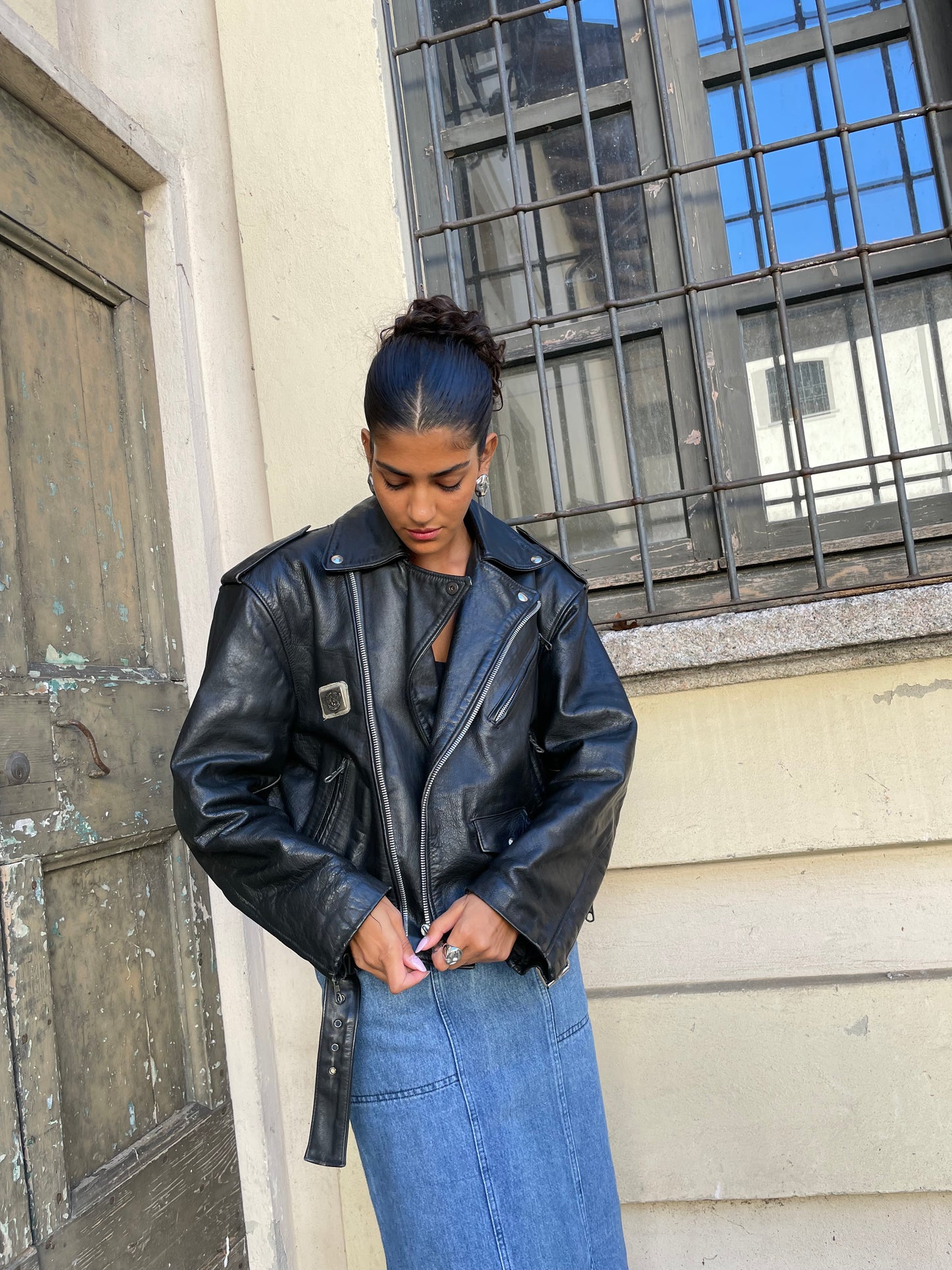 Chiodo Carlton in vera pelle nero, taglia M uomo