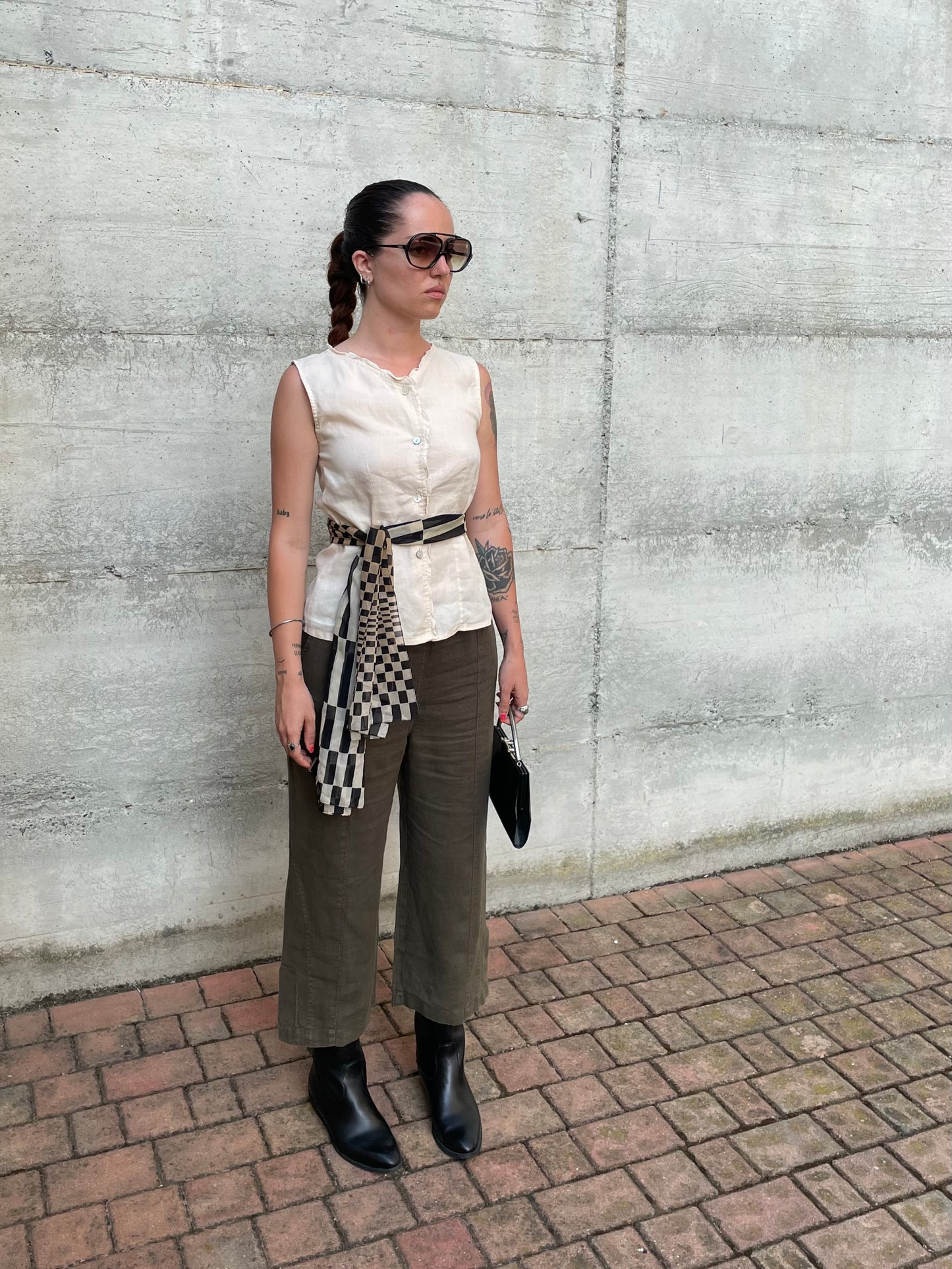 Pantalone capri ampio verde oliva 100% lino, Conte of Florence, taglia 42it