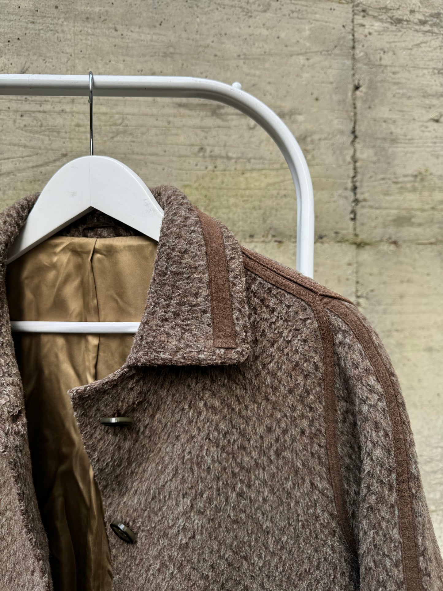 Cappottino Loden spigato color fango, misto lana e alpaca