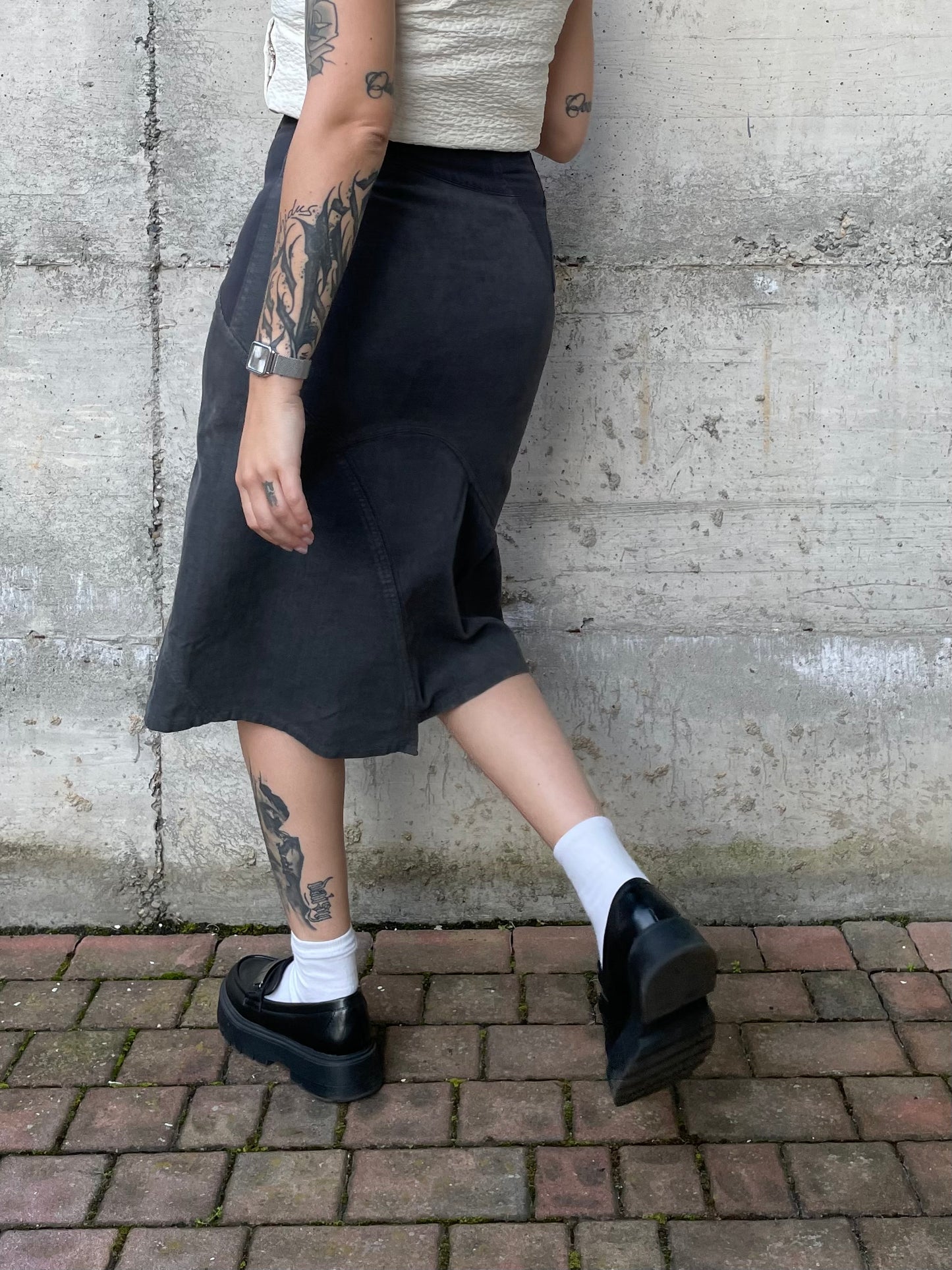 Gonna cargo midi denim 100% cotone - grigio/blu - S