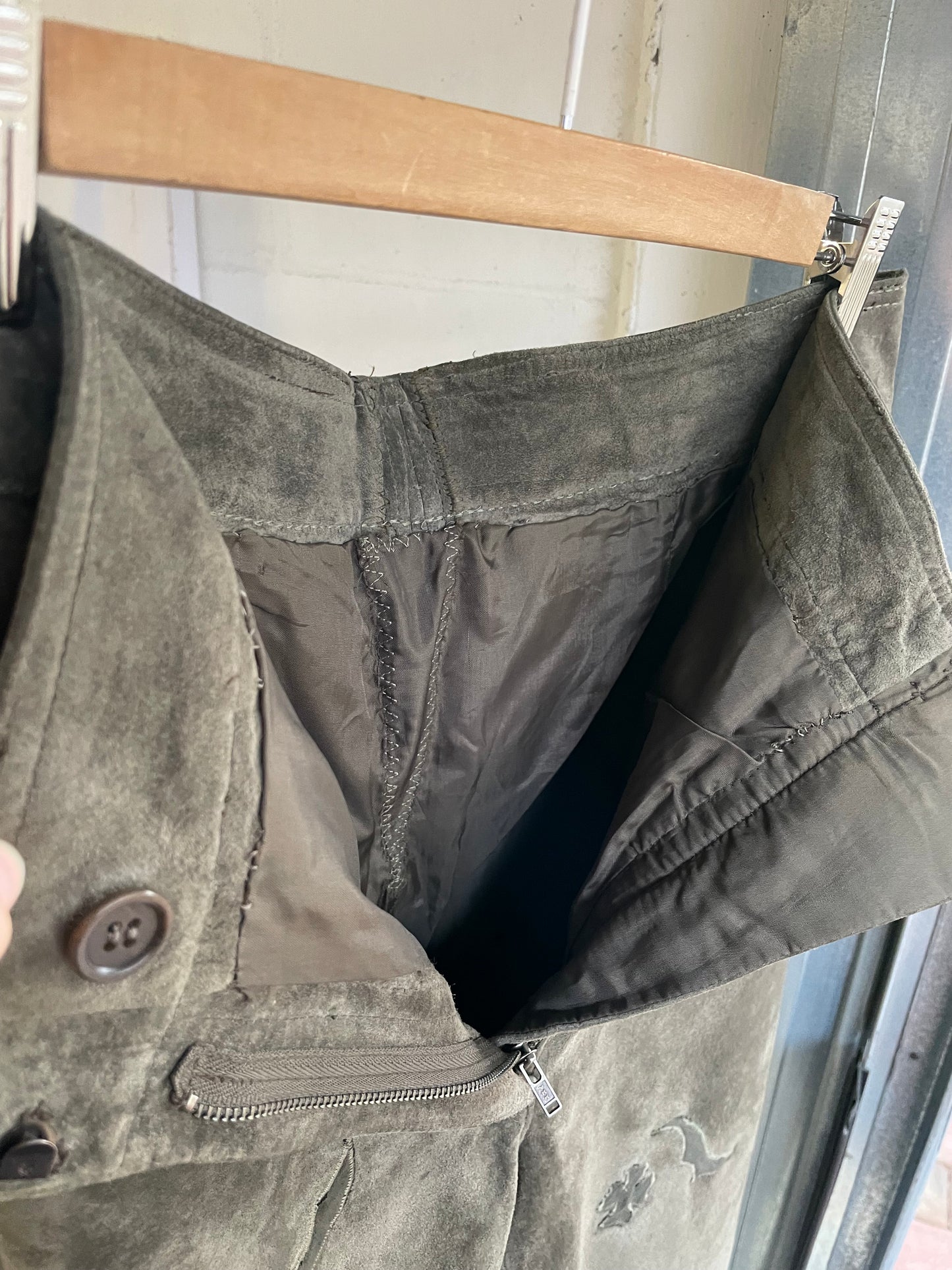 Pantalone skinny a vita alta suede, verde oliva - taglia XS/S