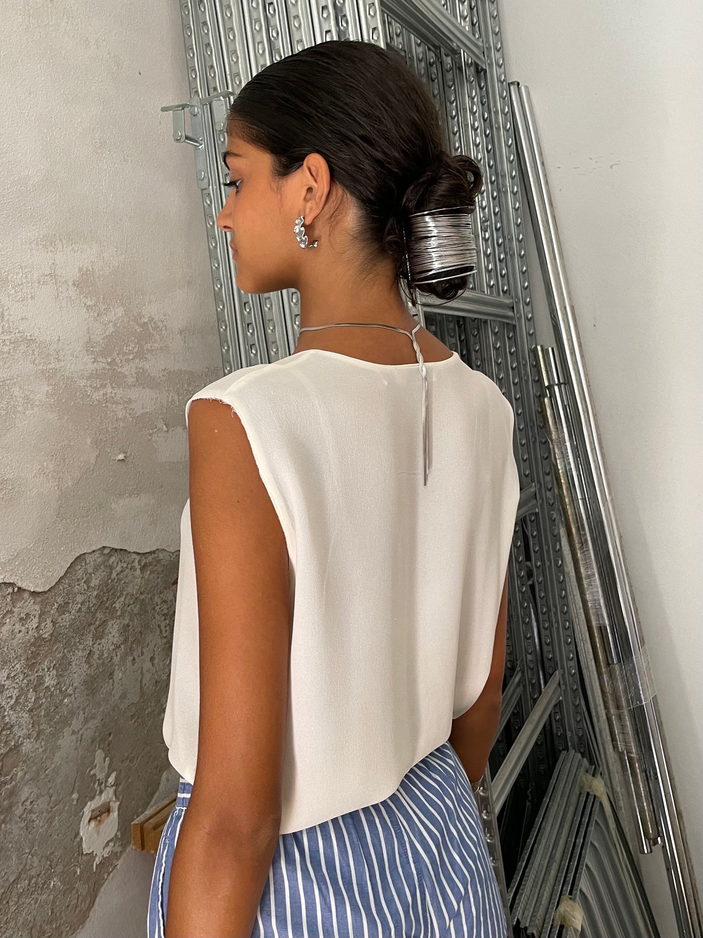 Top latte sartoriale 100% crepe di seta - taglia 44it