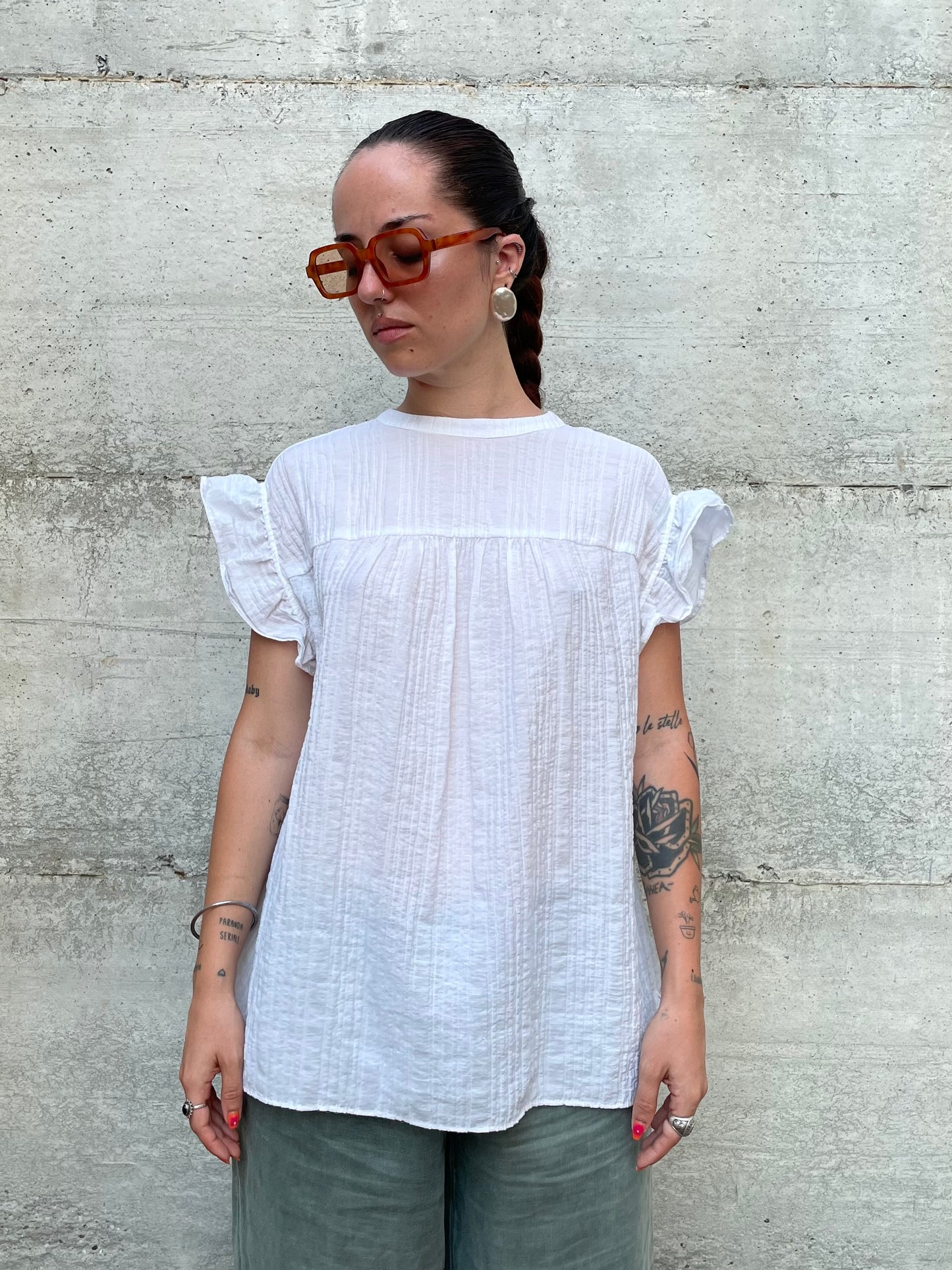 Blusa ampia in viscosa crespata bianca - taglia 46it