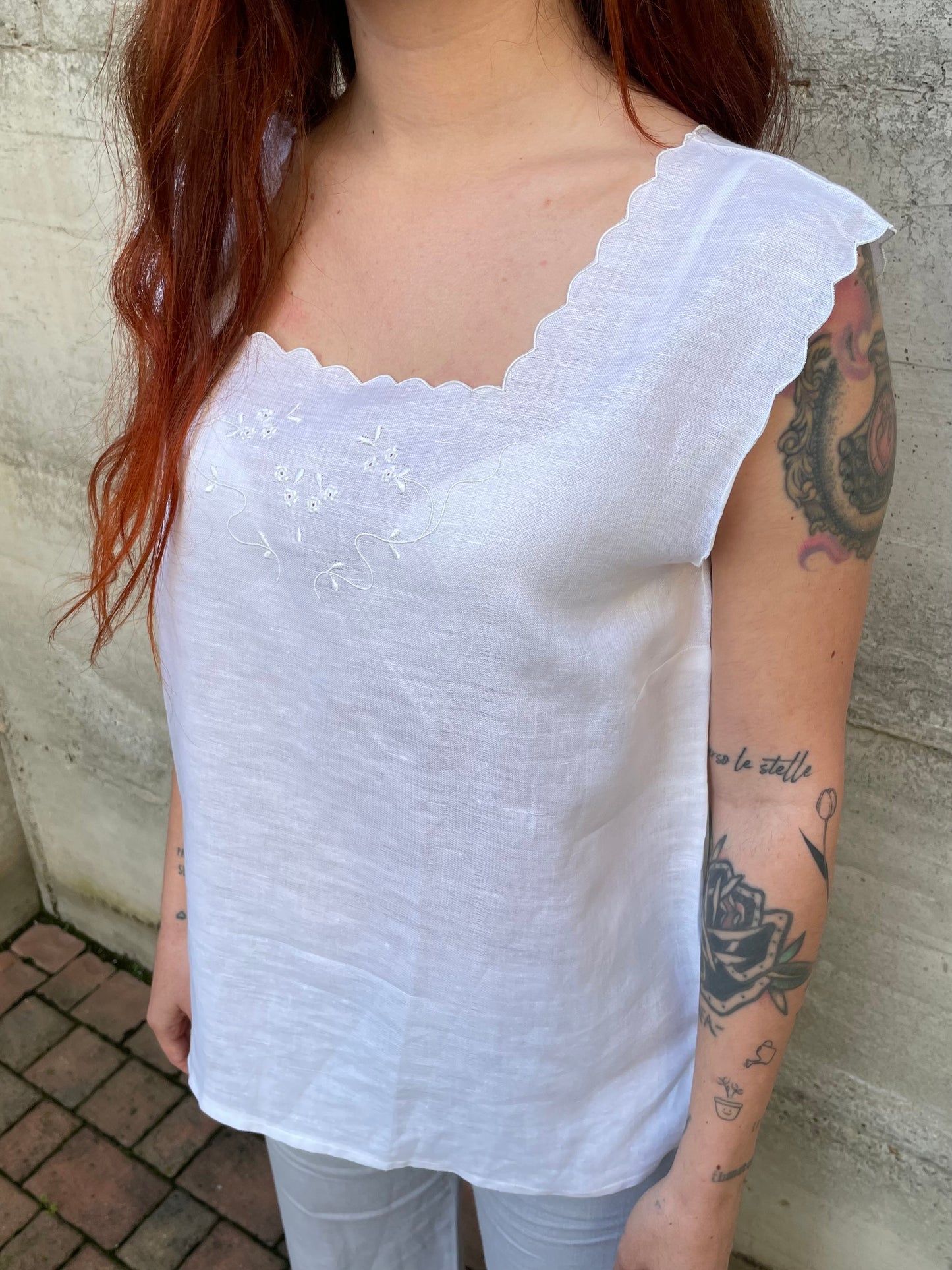 Top bianco 50% cotone 50% lino