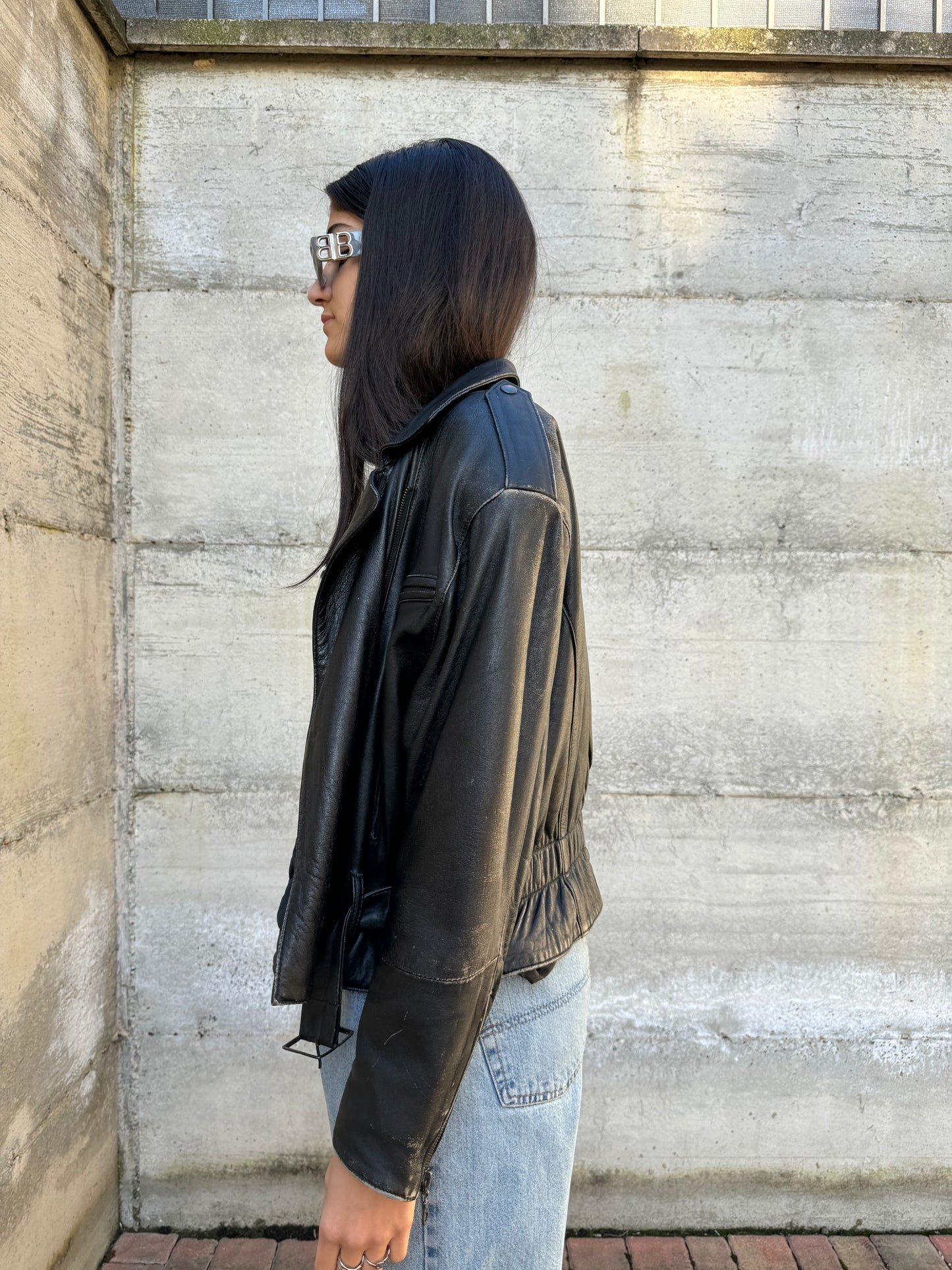 Bomber crop 80s in vera pelle nappata effetto used