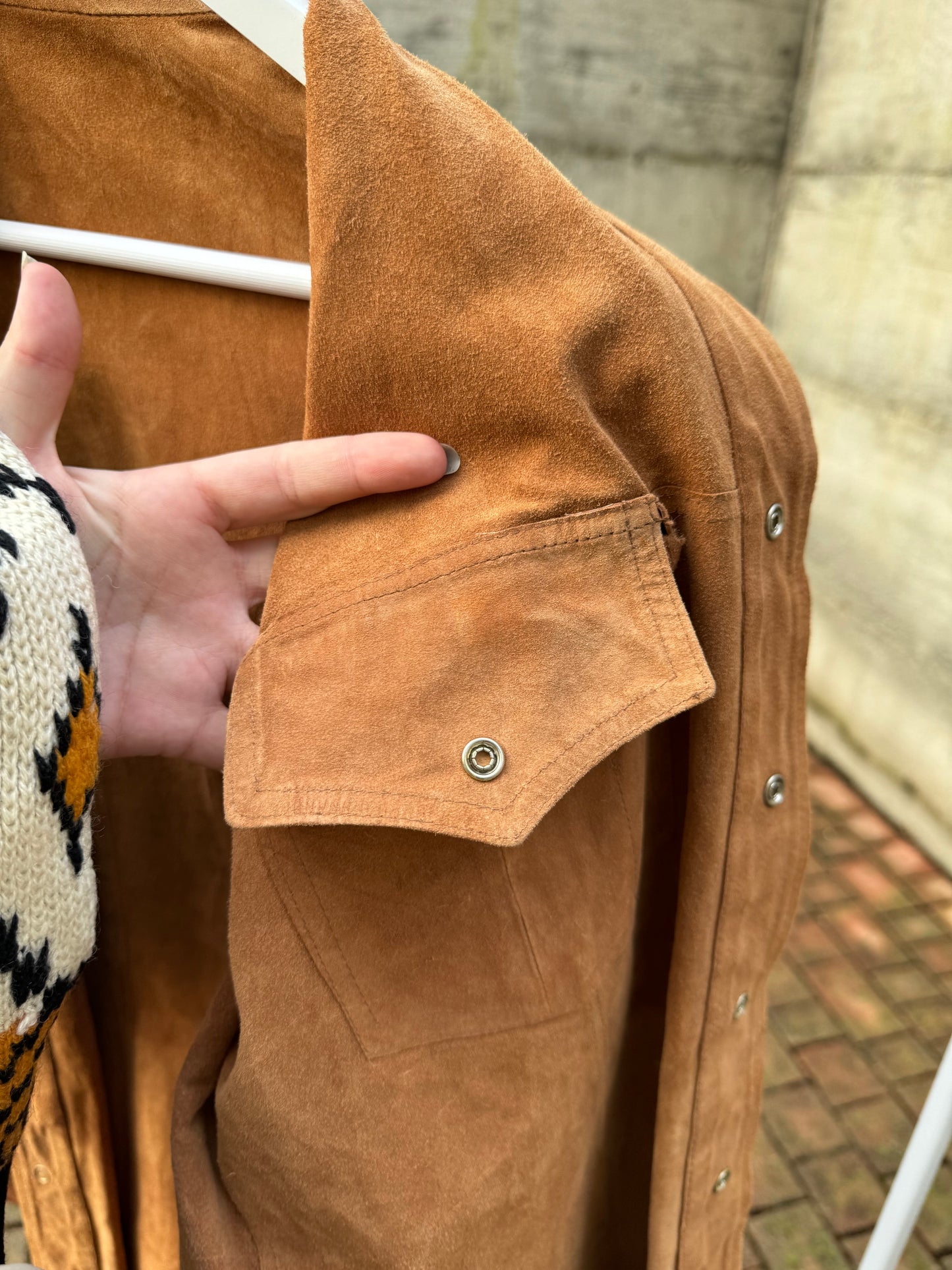 Overshirt double face in cuoio e renna color cognac