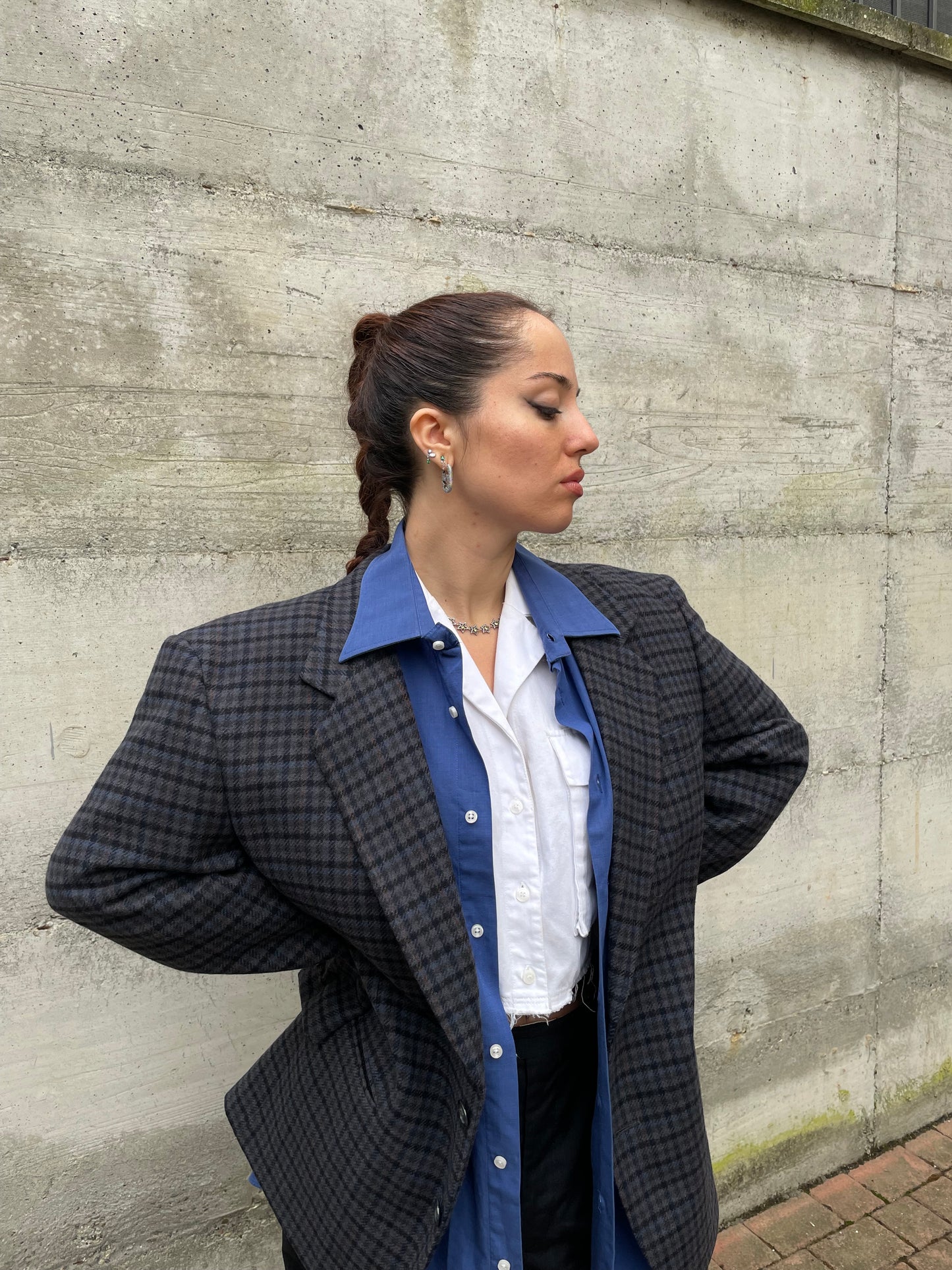 Blazer maschile tartan in misto lana e cashmere