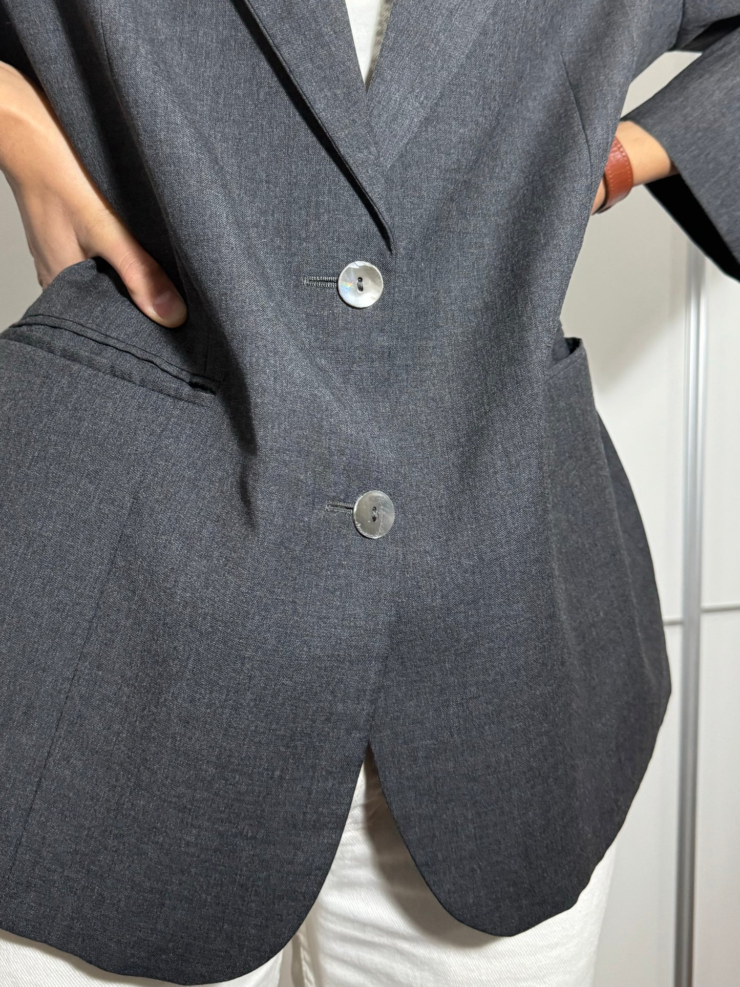 Blazer donna monopetto grigio in pura lana vergine