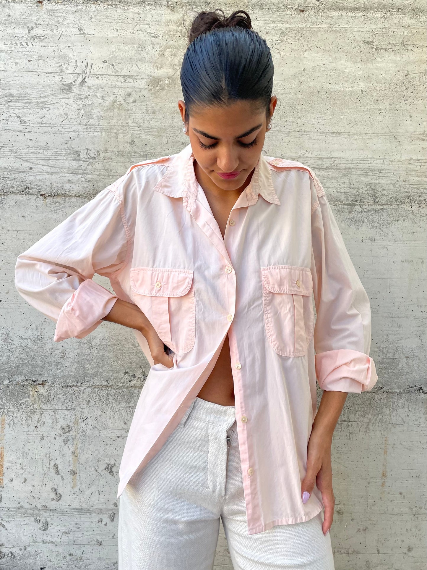 Camicia safari Aspesi in cotone rosa cipria - taglia M