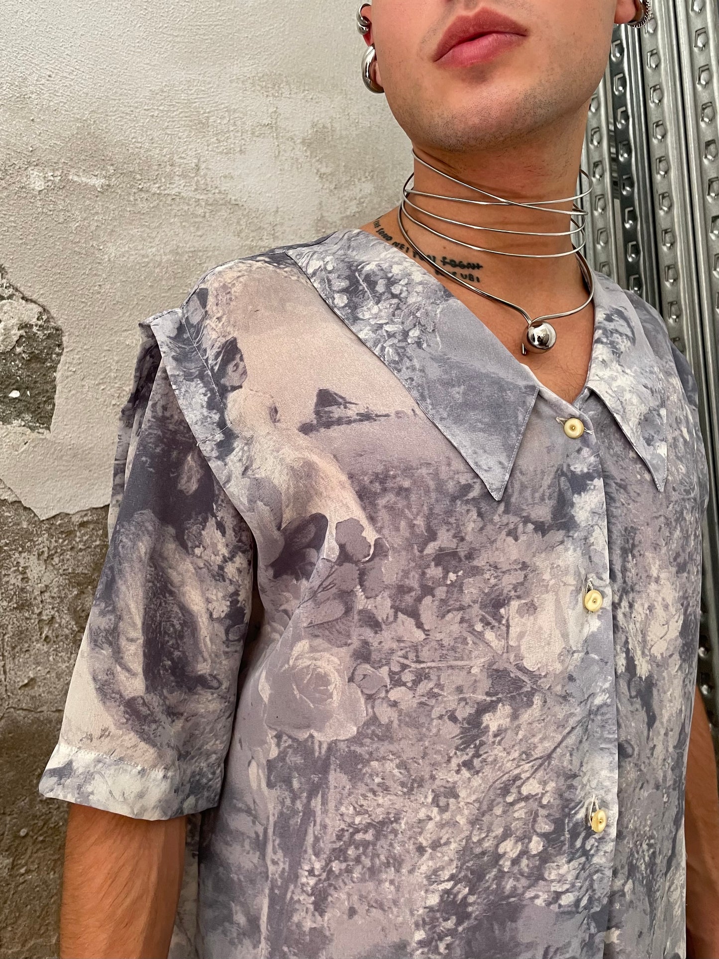 Camicetta in crepe di seta Made in USA, con stampa dipinto, taglia M donna