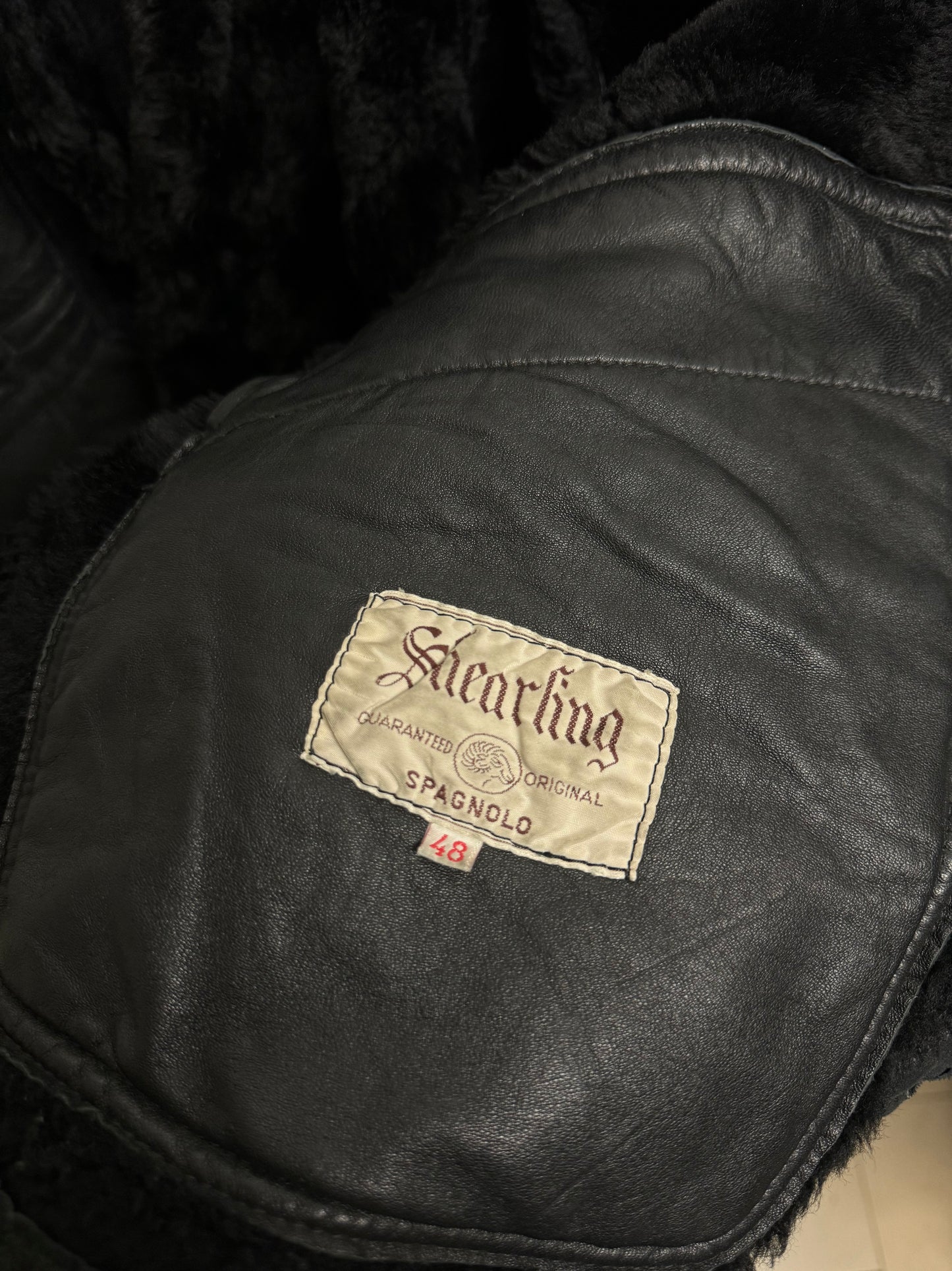 Montone Shearling in pelle nero, taglia 48it uomo