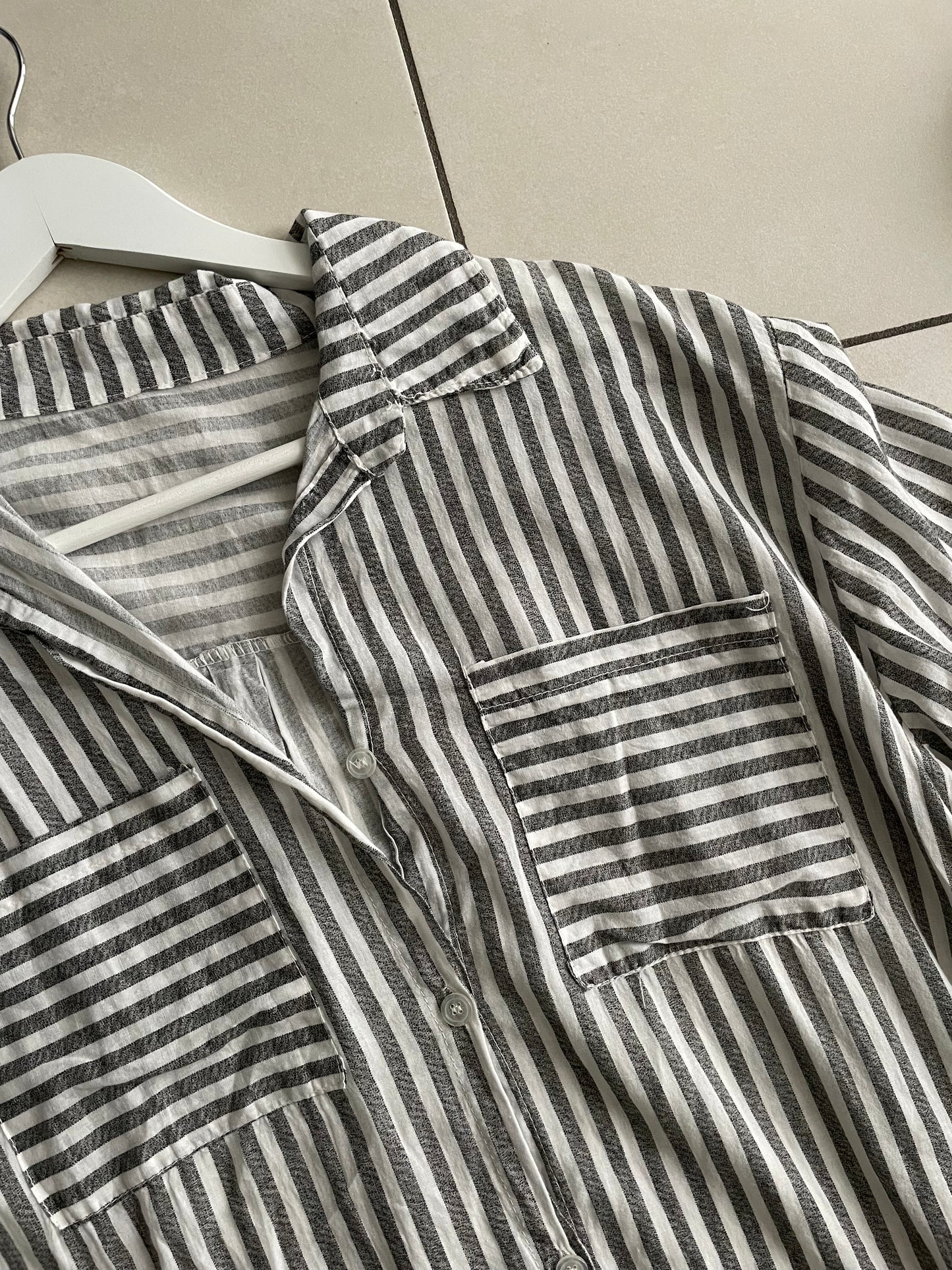 Maxi camicia lunghezza midi 100% cotone - righe bianco e grigio - taglia unica