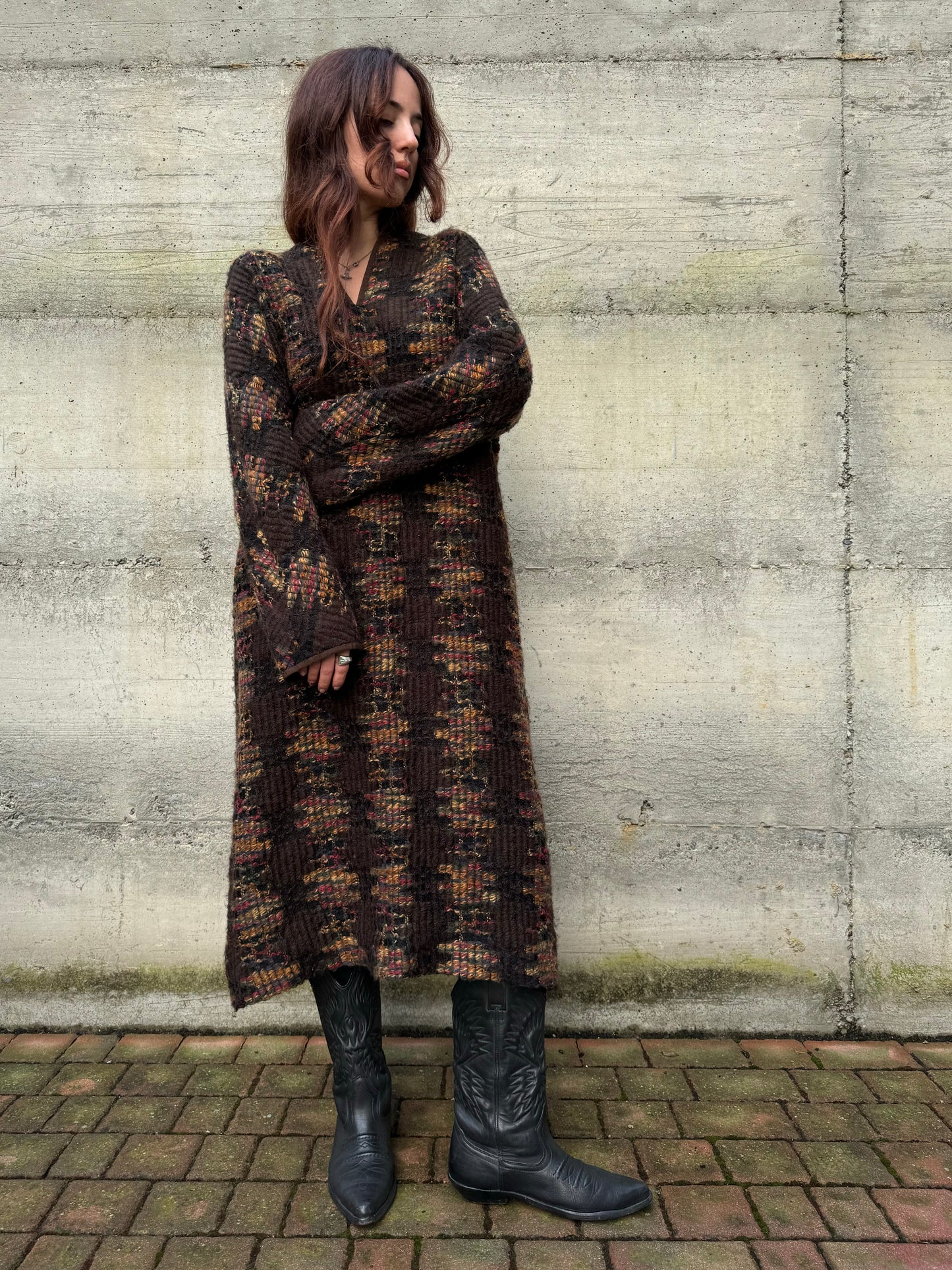 Maxi abito midi a tunica sartoriale in lana