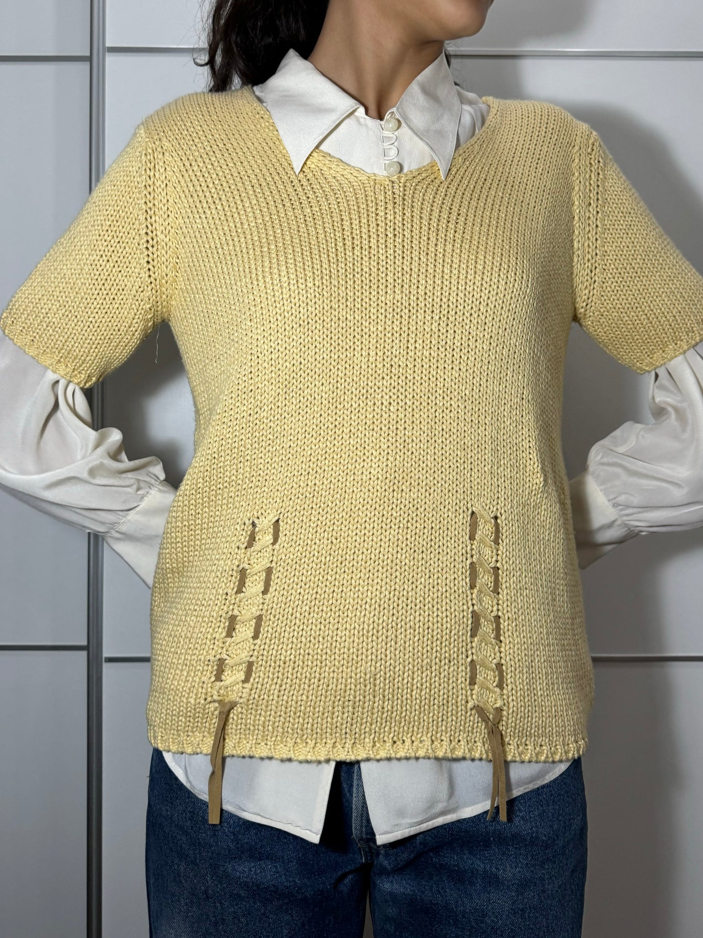 Maglioncino crochet a manica corta in cotone