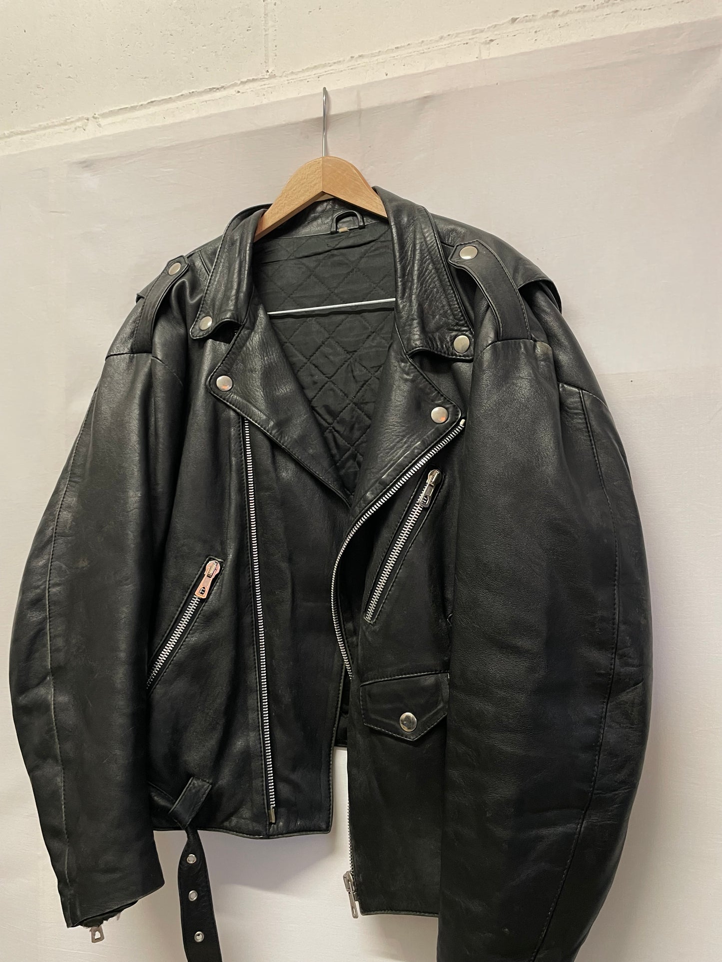 Chiodo vintage vera pelle nero, in nappa leggera, taglia XL