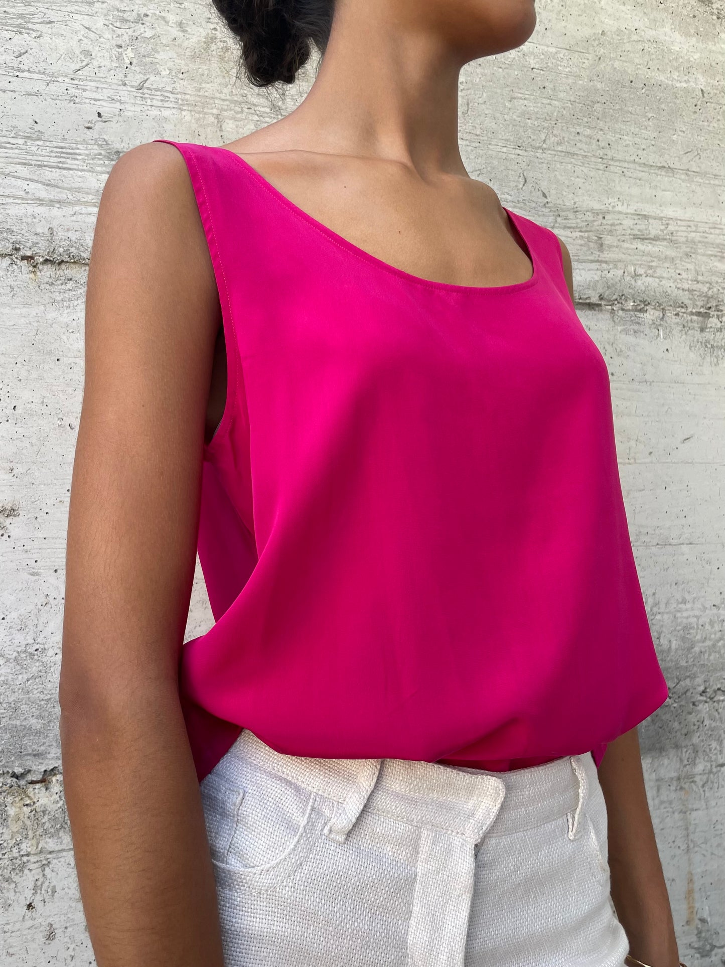Top sartoriale in pura seta fucsia - taglia M