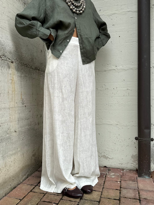 Pantapalazzo bianco lavorato con paillettes in misto viscosa, taglia M