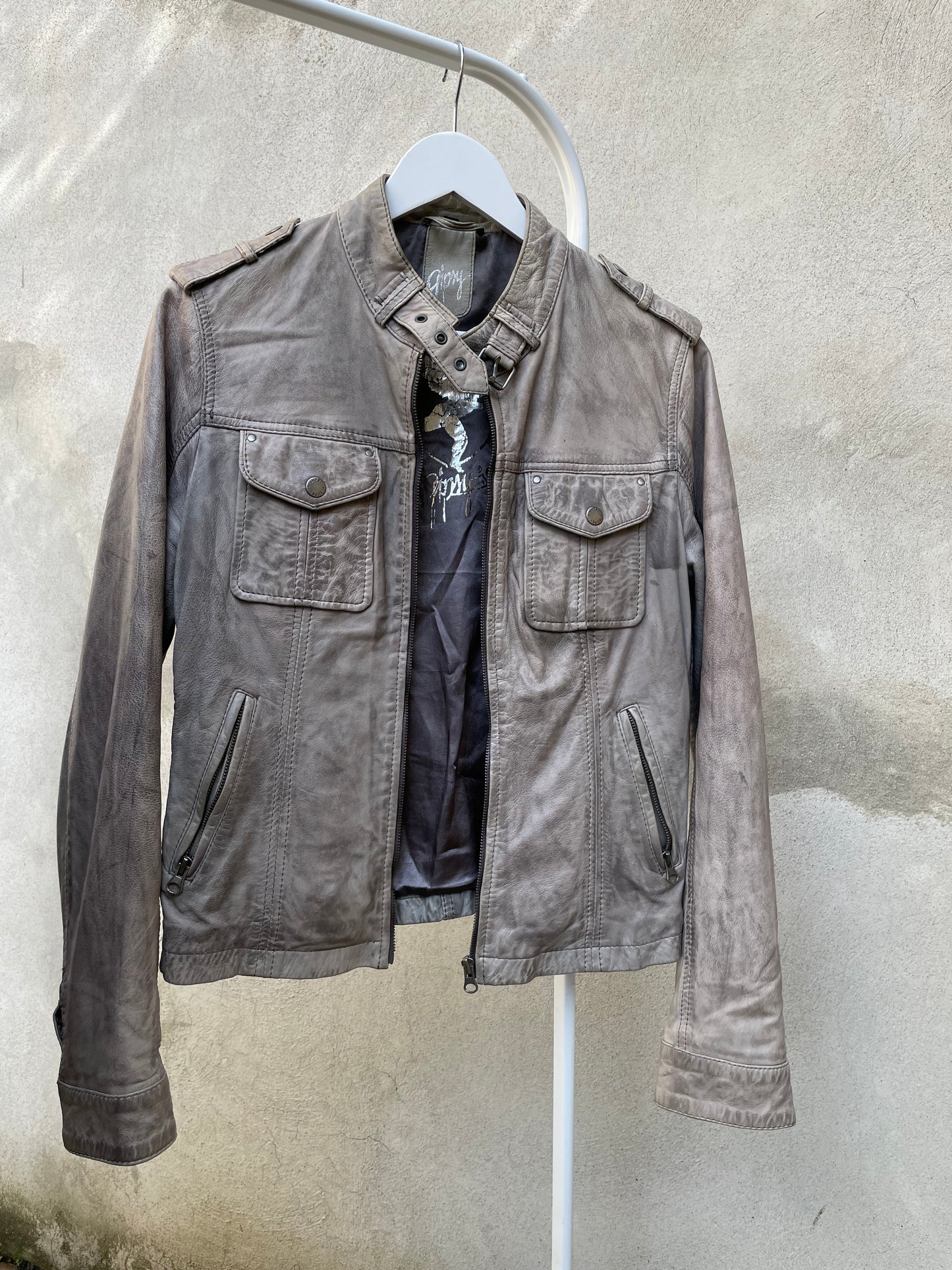 Biker cropped vera pelle ghiaccio