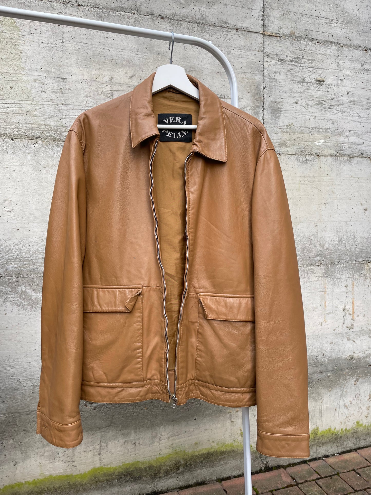 Biker liscio in nappa (vera pelle) biscotto - taglia M/L uomo