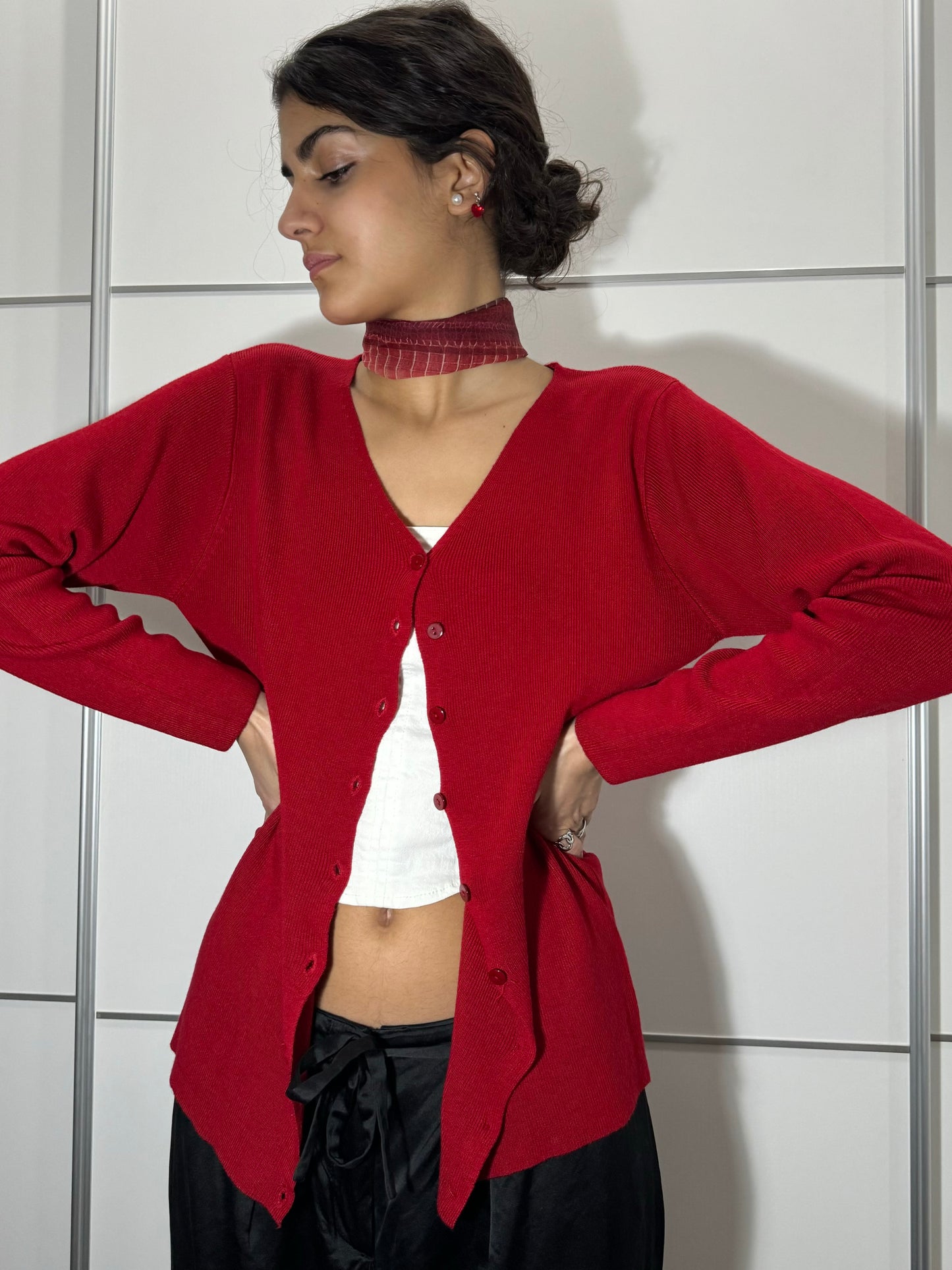 Cardigan leggero ciliegia in misto lana