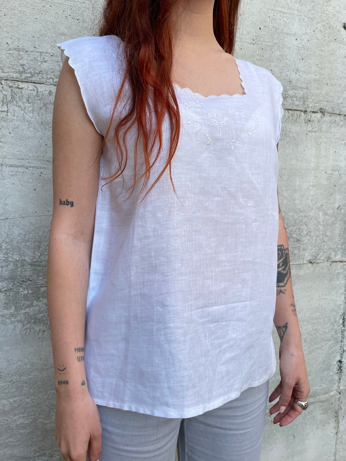 Top bianco 50% cotone 50% lino