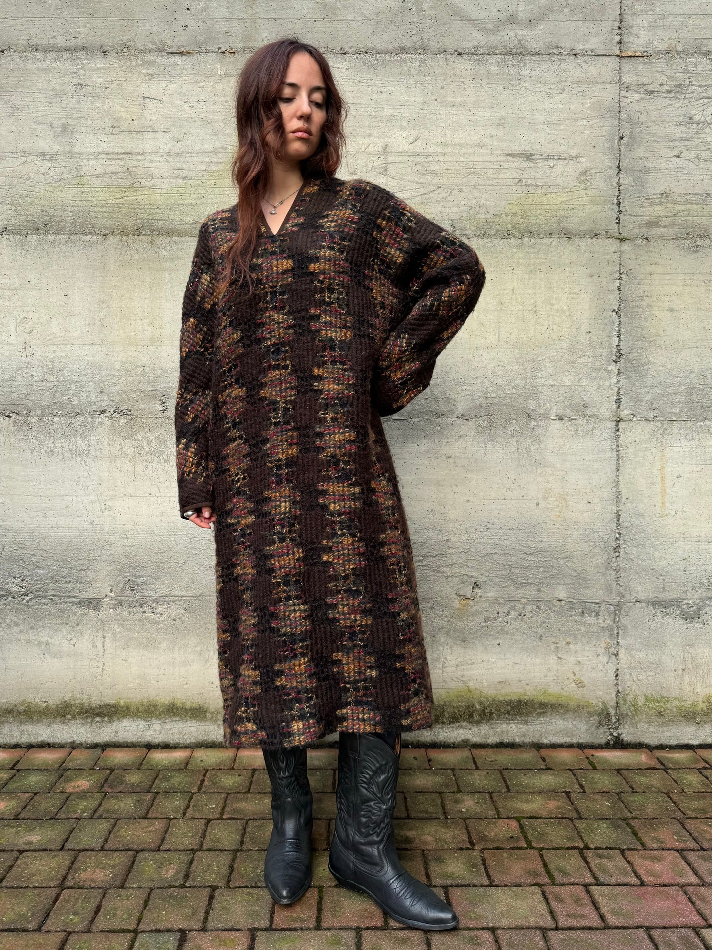 Maxi abito midi a tunica sartoriale in lana