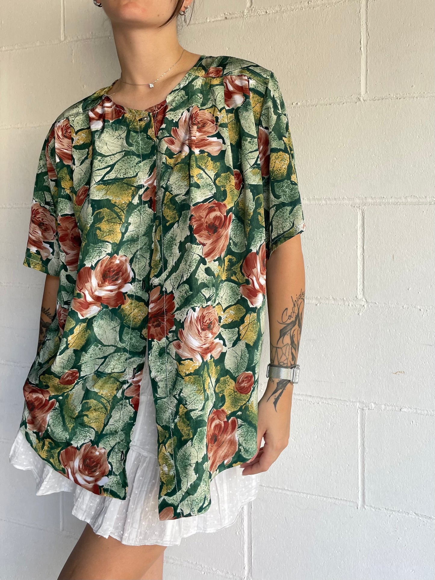 Camicia sartoriale 100% seta fantasia floreale - taglia XL