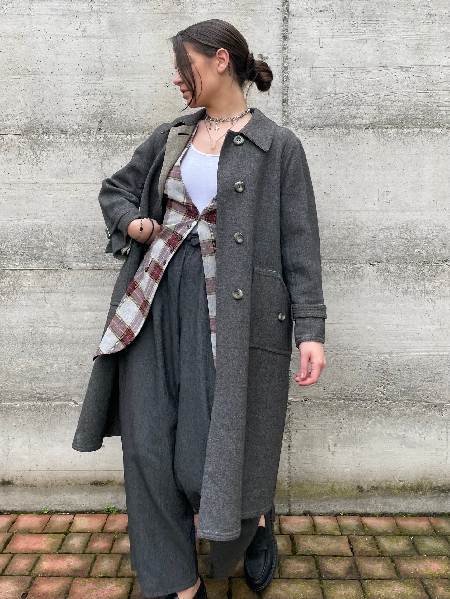 Spolverino mezza stagione lana cotta grigio - M