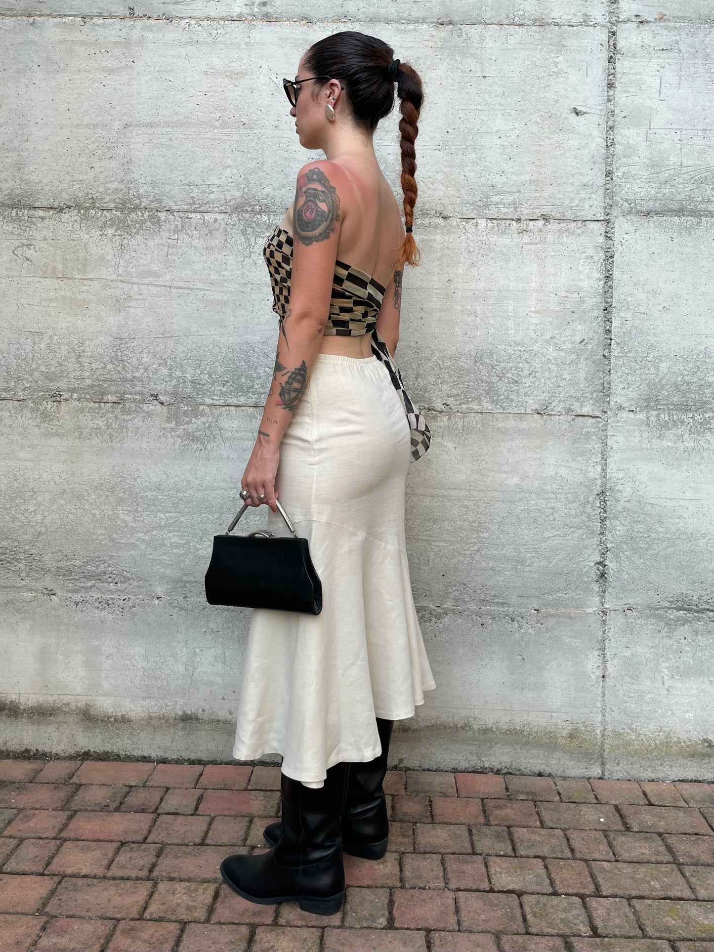 Gonna Y2K midi burro 100% lino, sartoriale Made in Italy, taglia 40it